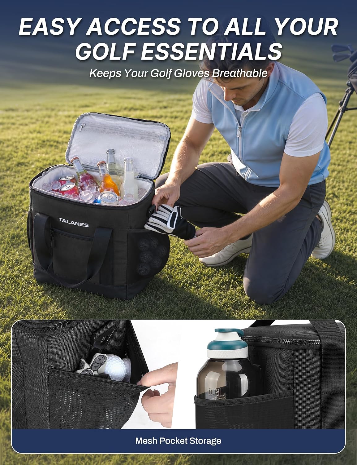 Golf Cart Cooler Bag, 24-Can Soft Sided Ice Chest | Spacious Collapsible Insulated Cooler with Multi-Pocket Storage & Versatile Carry Options for Golf Outings