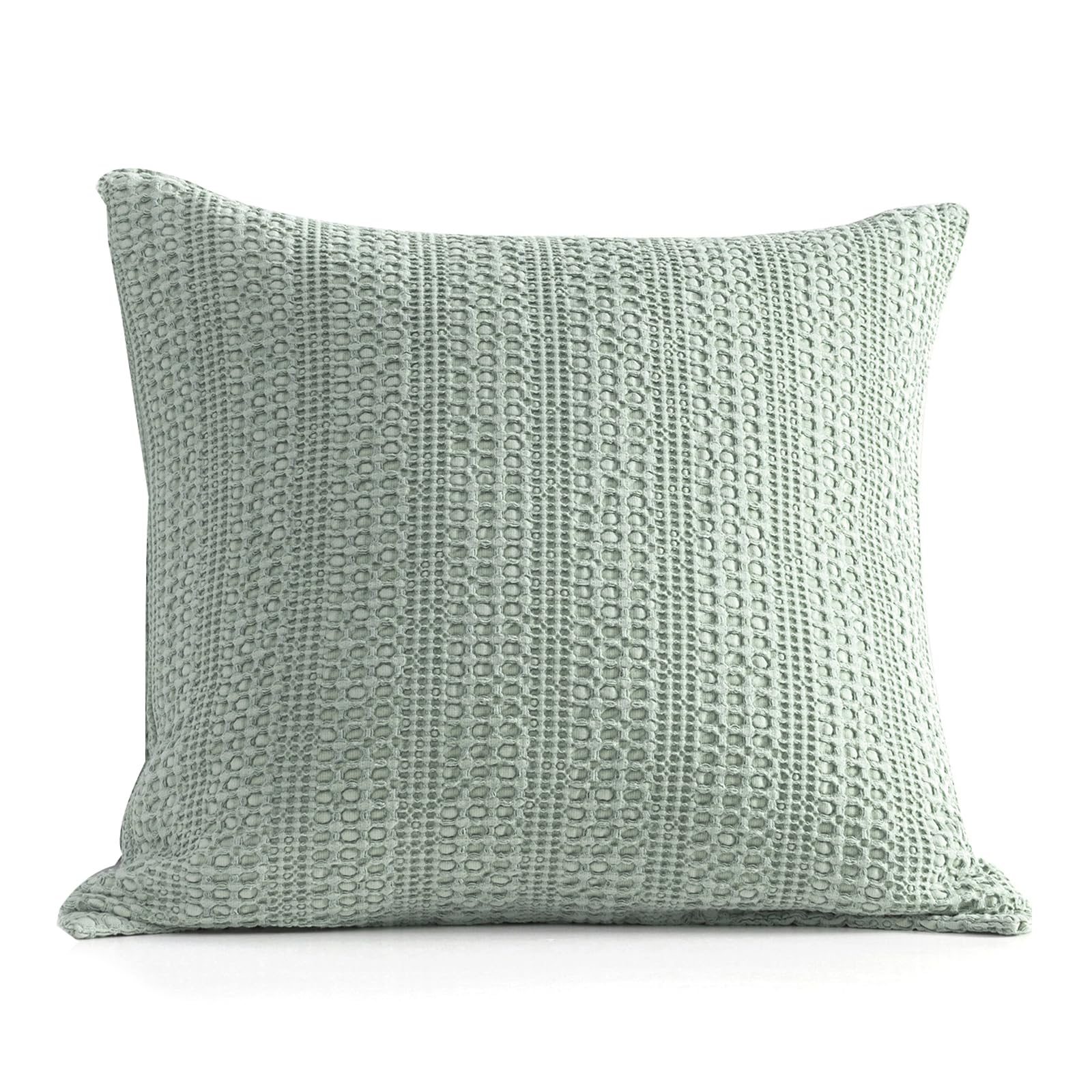 Housse de coussin 45x45 en coton délavé vert pour canapé et lit
