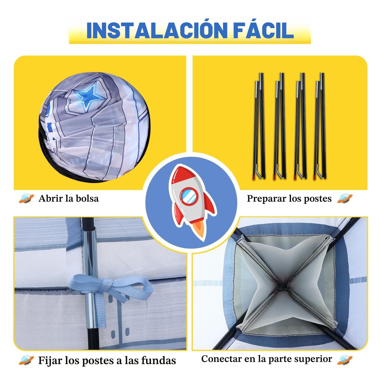 Wilwolfer Tienda de campaña para Jugar a los Cohetes, Fuerte Astronauta desplegable para niños, casa de Juegos Espacial de Interior y Exterior, Regalo de Aventura Espacial para niños de 3 a 8 años.