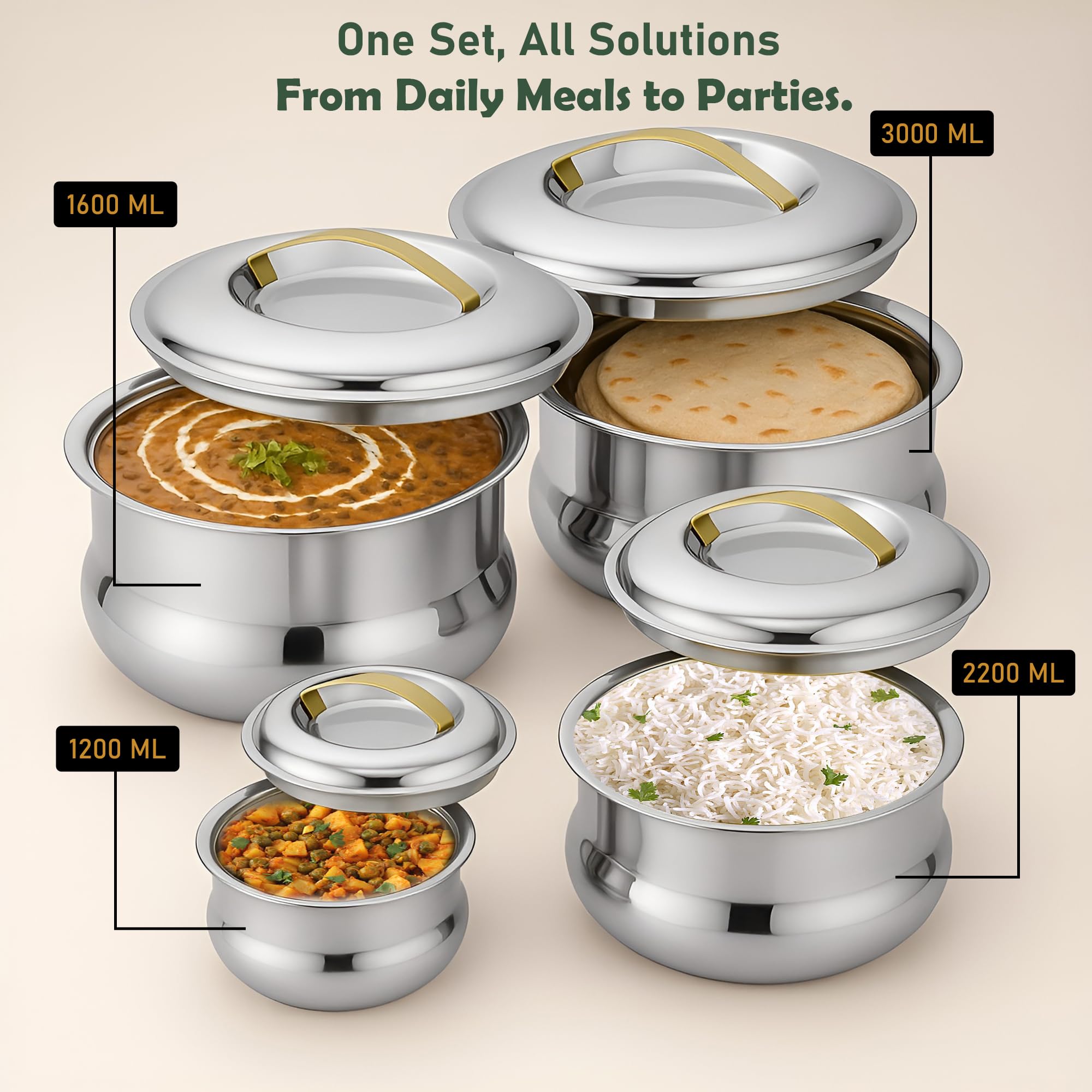 Unify Lumia Stainless Steel Insulated Casserole Hot Pot 2200ML | 3 Layer Thermal Body with PUF Coating | Mirror Finish Inner & Outer Steel | Keeps Food Hot & Fresh for Hours | Premium Serveware 3