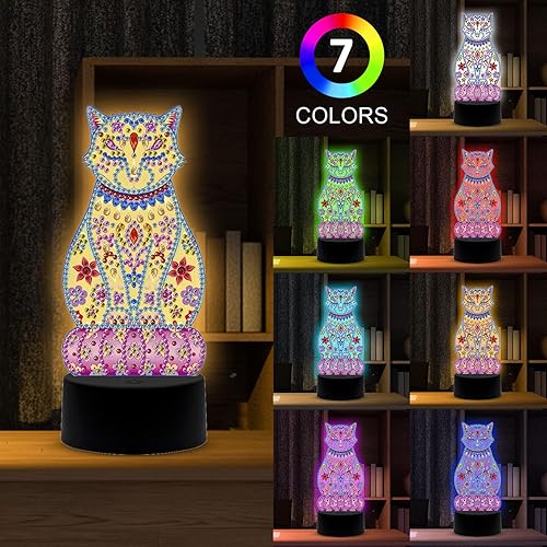 Miniatura 2 de HOTBEST Kit de luz nocturna de pintura de diamante para bricolaje, lámpara de pintura de diamante 3D, luz nocturna LED creativa, 7 colores de