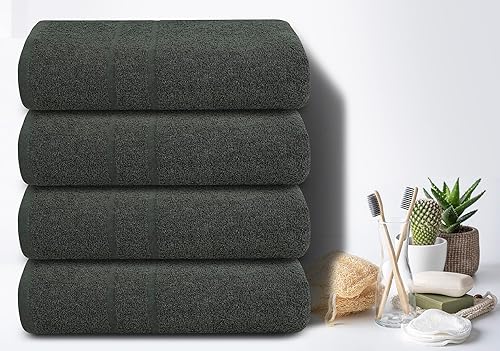 Miniatura 6 de Toallas de baño de algodón, toallas de baño grandes de 27 x 52 pulgadas, paquete de 4, color gris, toallas suaves y absorbentes, para baño,