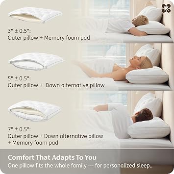 Bedsure PureWoven Adjustable Pillow Queen for Back Stomach Side Sleepers
