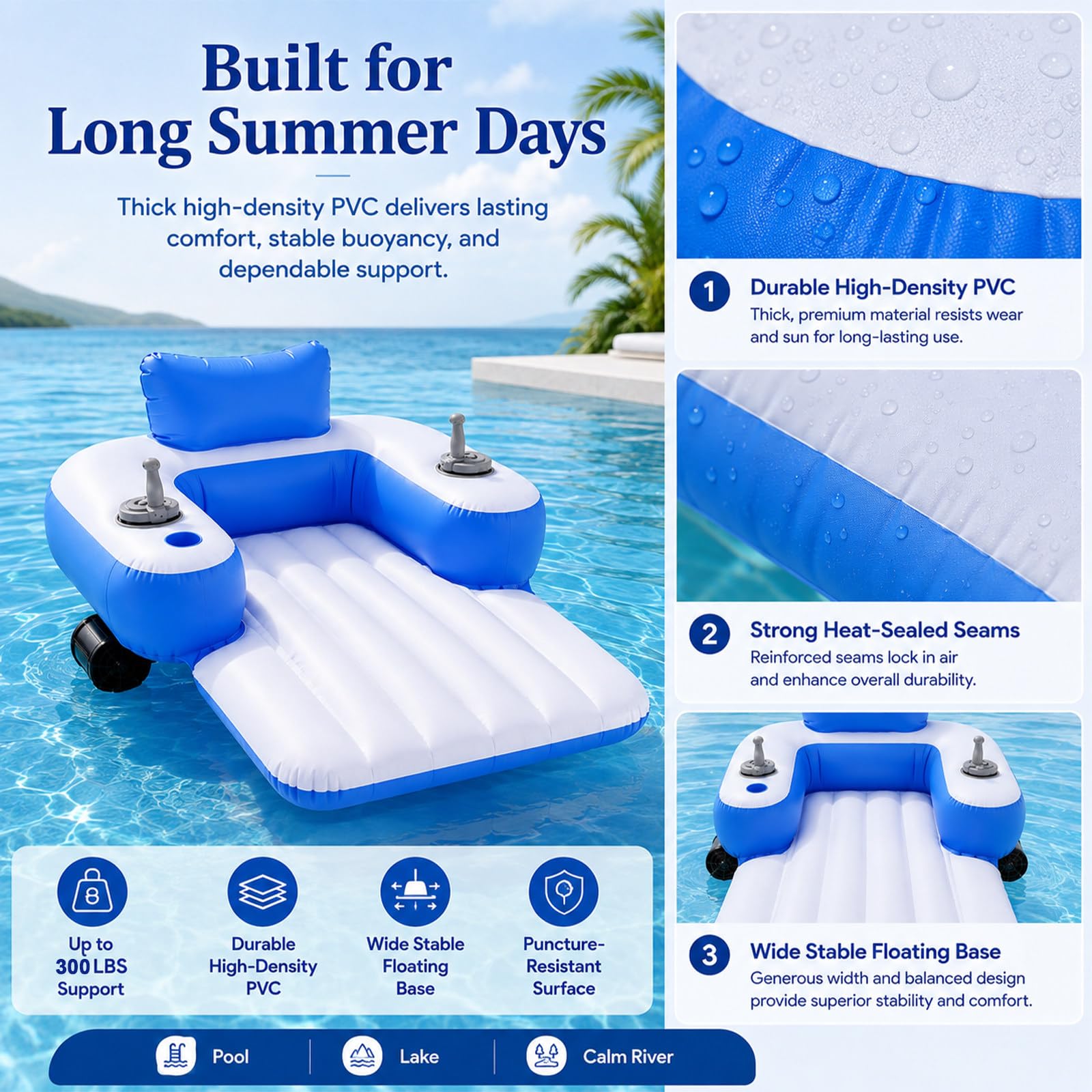 Asiento Acuático Inflable con Doble Motor 50w, Flotador Eléctrico para Adultos | Alimentación Mediante Batería Recargable, Cuerpo Flotante Estable Para Un Uso Seguro Dentro De Piscinas Privadas