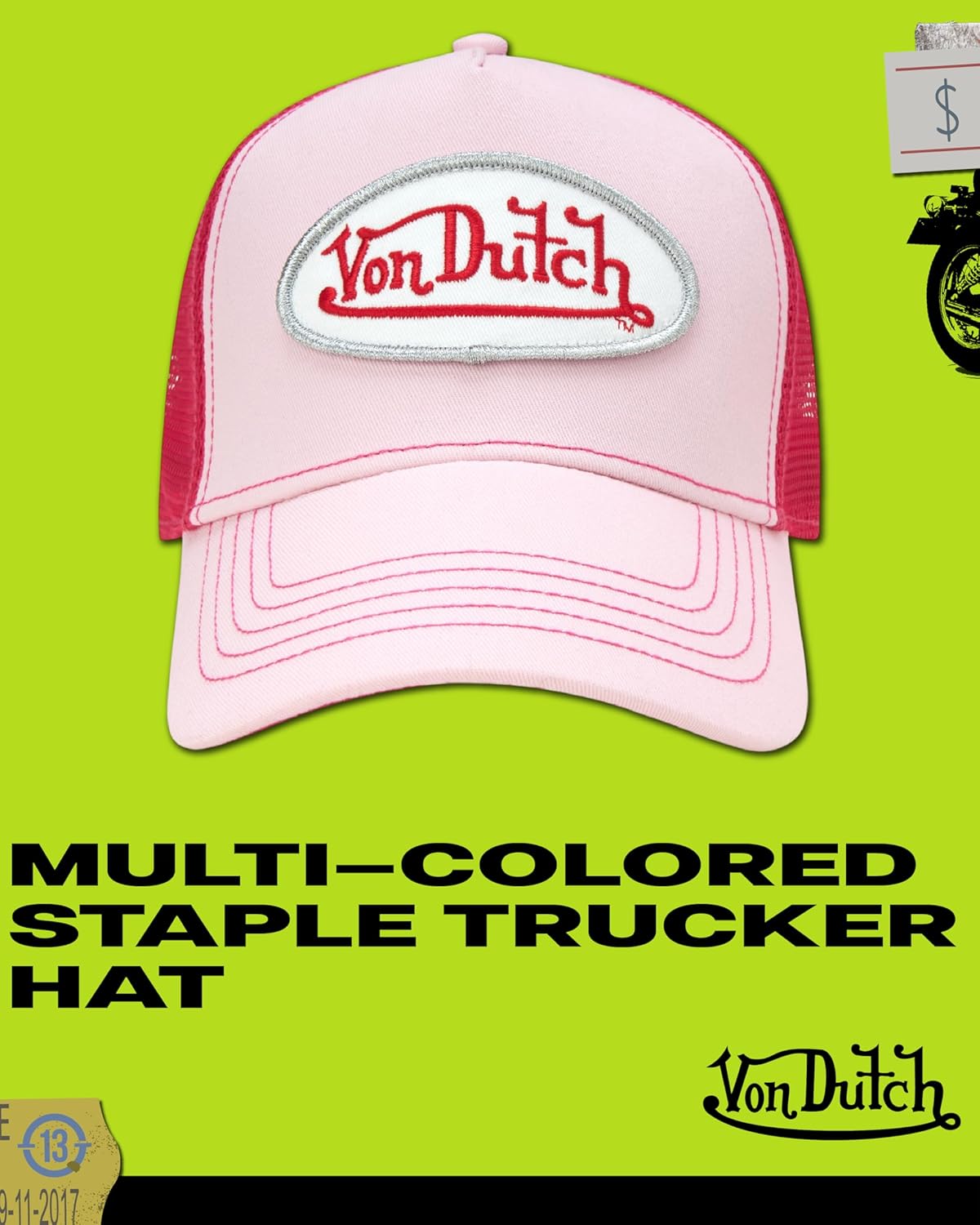 Von Dutch Unisex Trucker Hat - Curved Bill Mesh Back Retro Classic Colorblock Snapback Baseball Cap for Men and Women