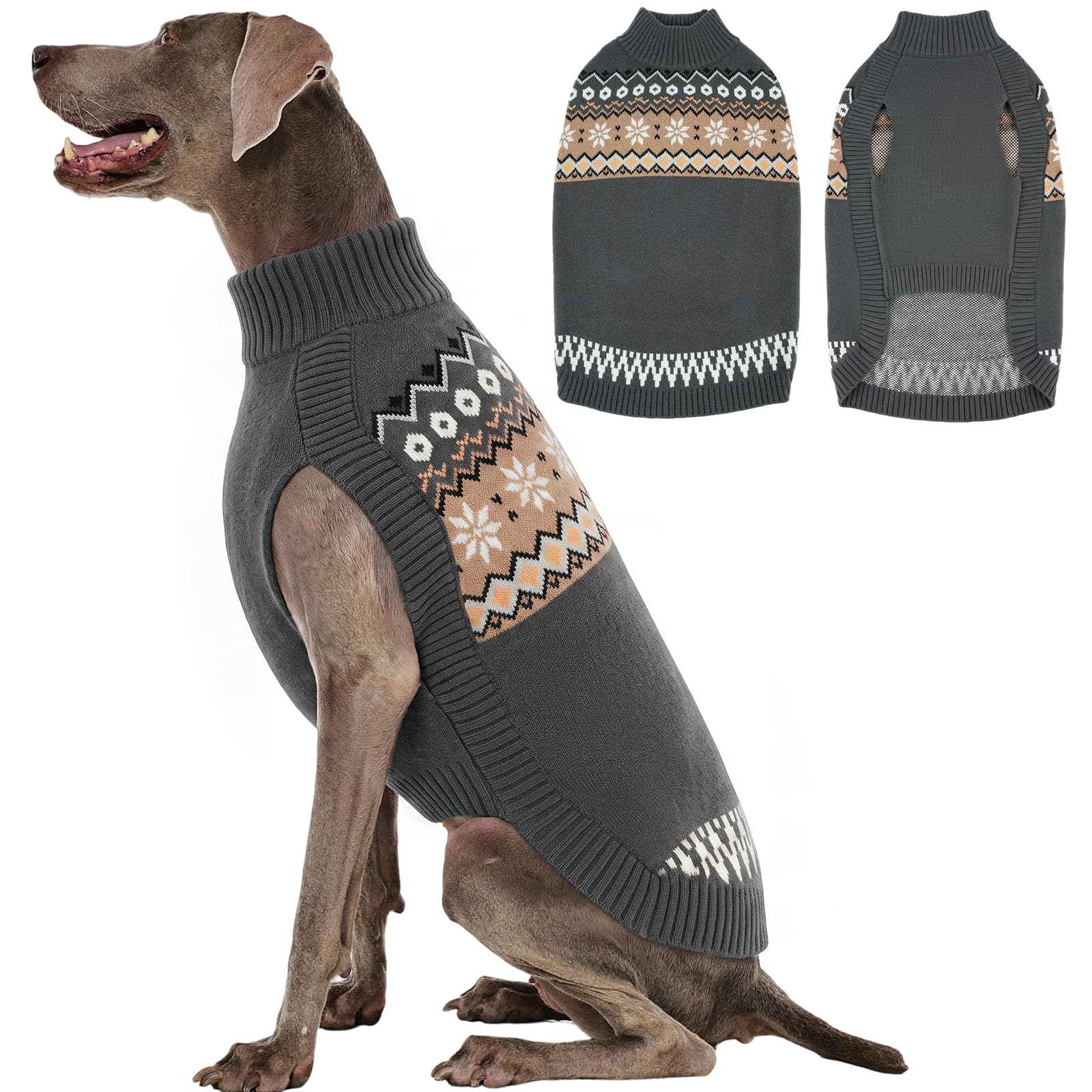 Kuoser Dog Jumper Warm Coat Soft Turtleneck Sweater Winter Outfit, Grey XL