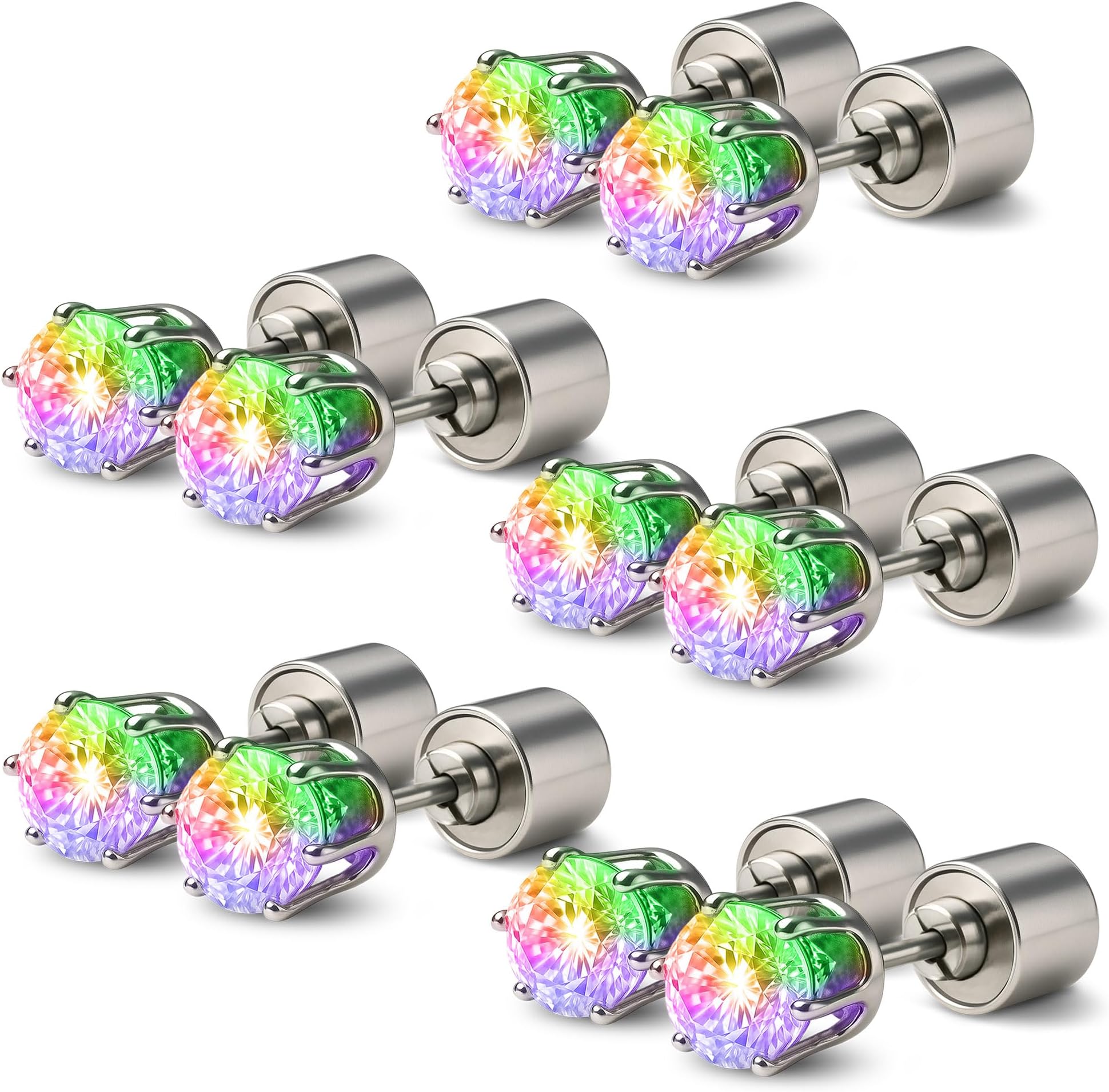 IC ICLOVER 5 Pairs Led Earrings, Changing Color Light Up Earring Diamond Crown Studs Christmas Flashing Blinking Dance Party Accessories Glowing up Decoration for Men Women Boys Girls Female