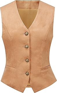 V VOCNI Women's Faux Suede Vest Cowgirl Western Vest Leather V Neck Slim Fit