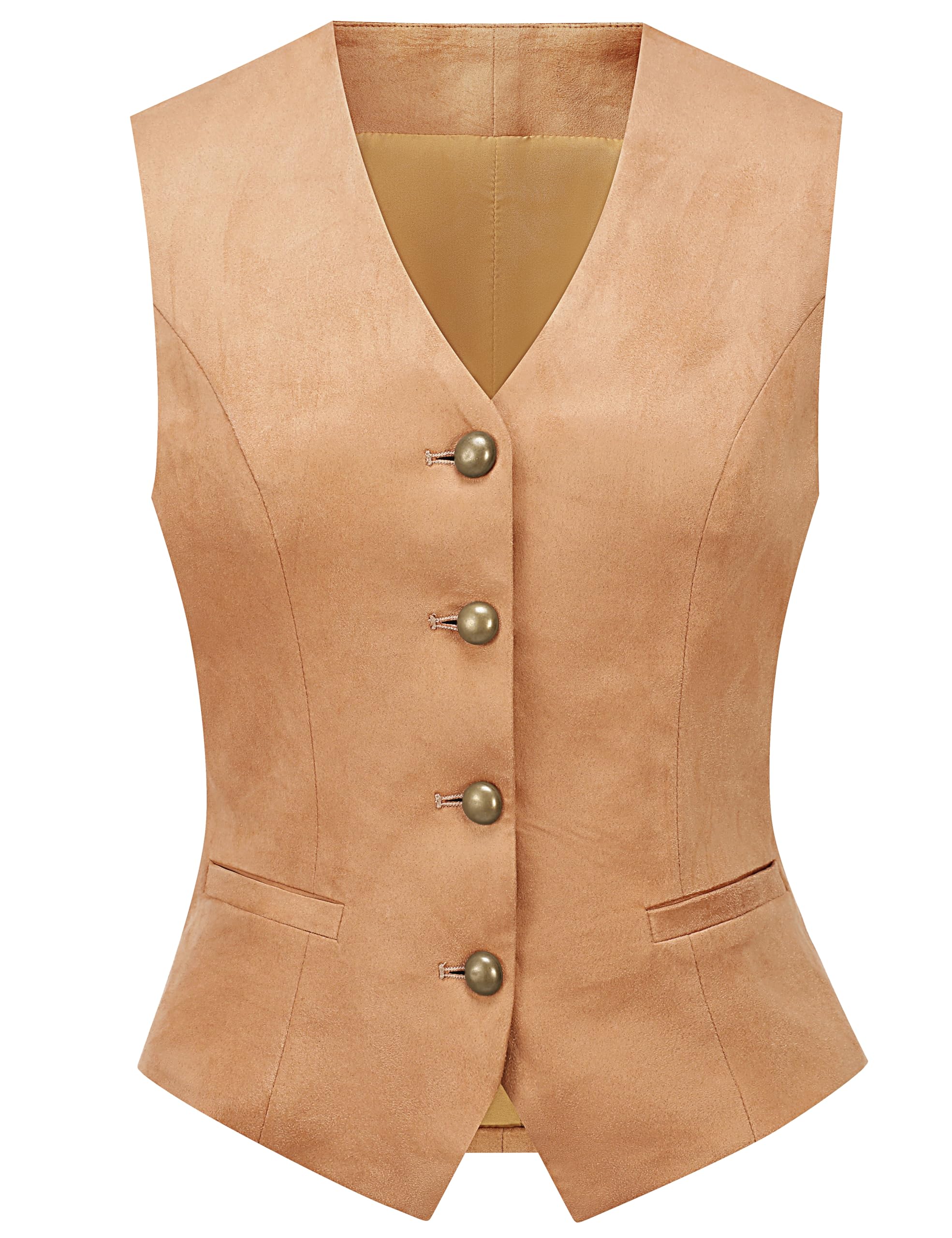 v vocni Women's Faux Suede Vest Cowgirl Western Vest Leather V Neck Slim Fit Fashion Casual Waistcoat Top-picture-15