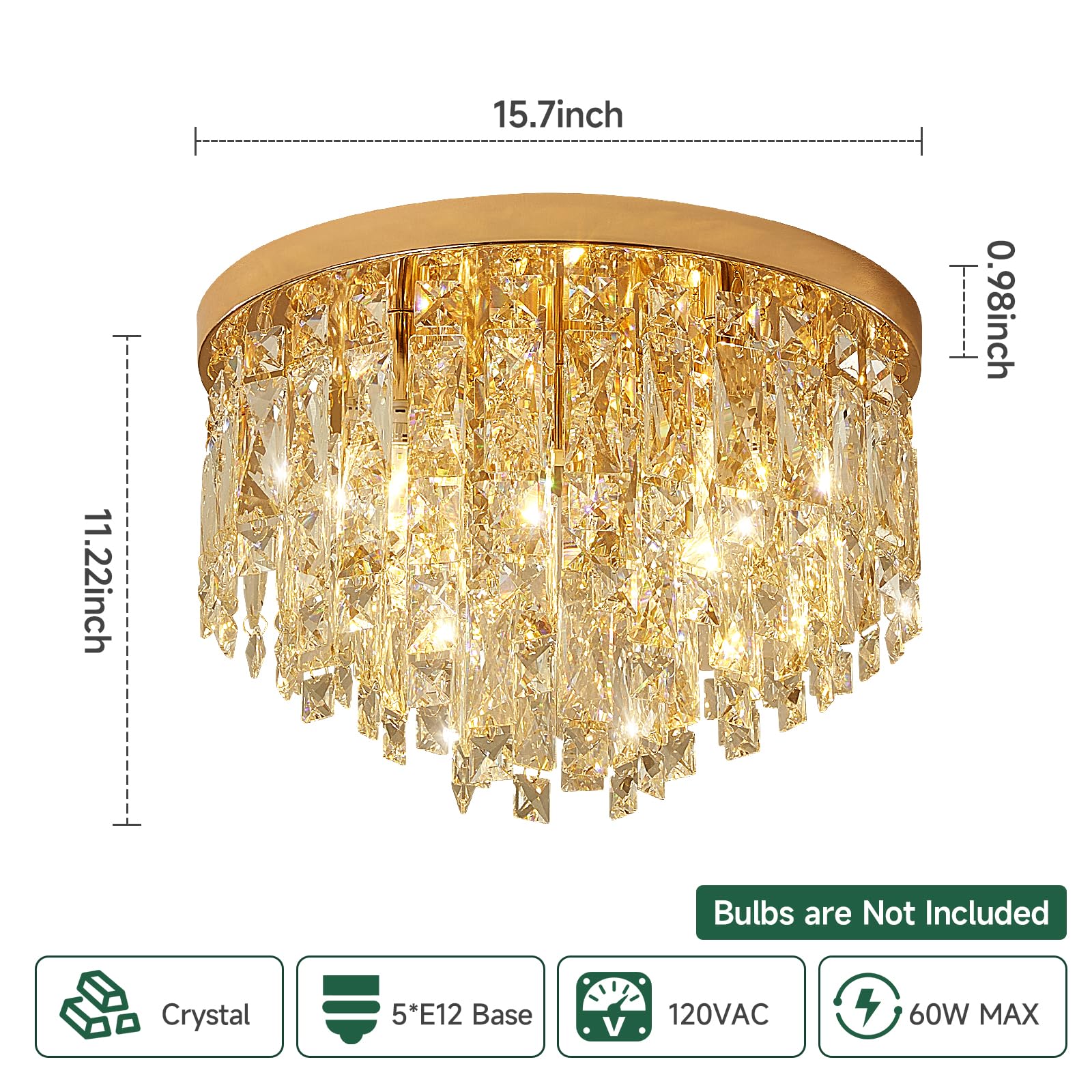YMP&YZX Crystal Ceiling Light Fixture Flush Mount,15.7