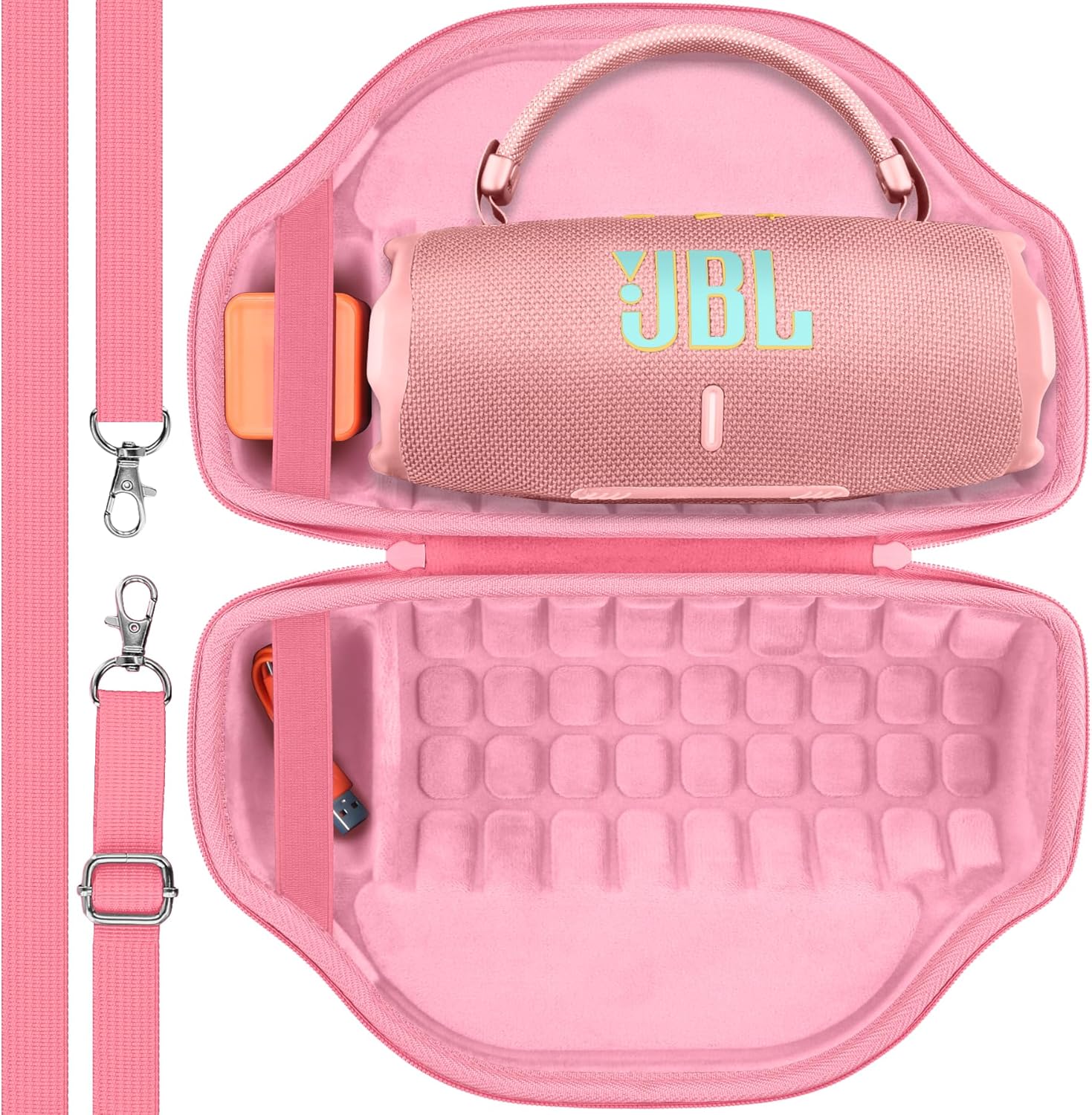 co2CREA Case for JBL Charge 6 Waterproof Portable Bluetooth Speaker, Hard Travel Bag with Detachable Shoulder Strap (Pink Case) - Image 2