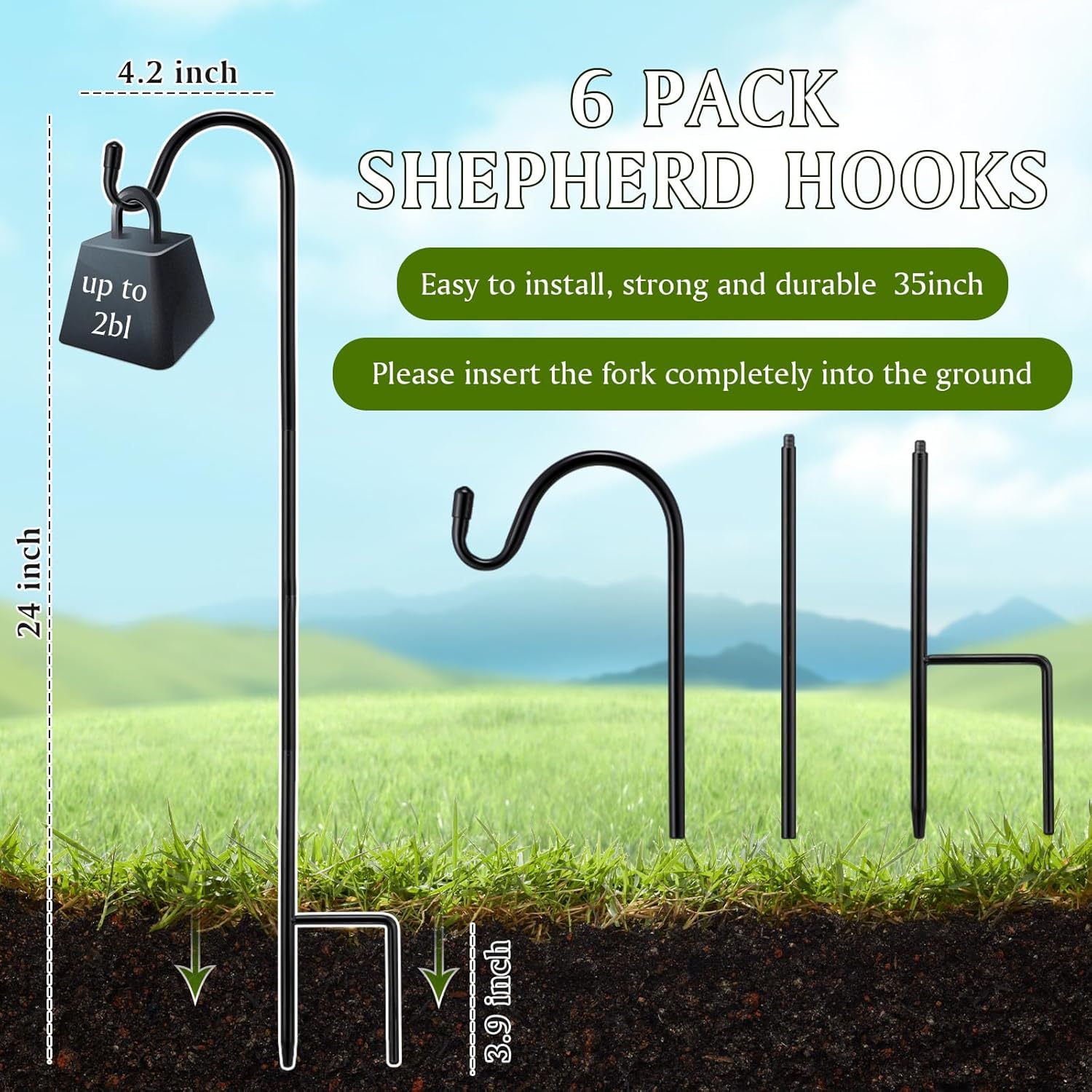 6 Pcs 24 Inch Shepherds Hook for Outdoor Adjustable Bird Feeder Pole Metal Steel Shepard Hooks for Hummingbird Stand Feeder Pole for Garden Plant, Lantern, Hanging Wedding Decor