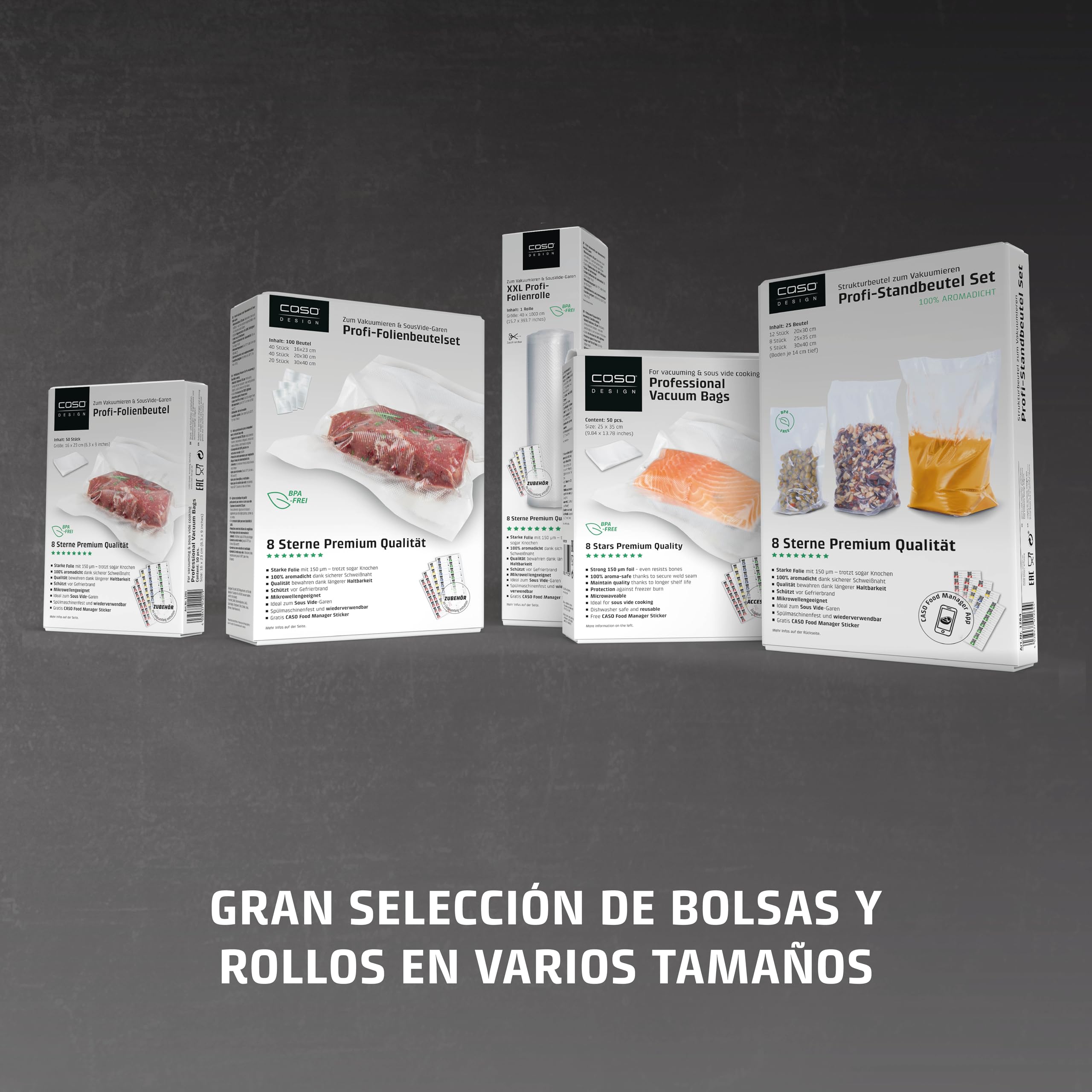 CASO VC 10 - Envasadora al vacío doméstica compacta - Maquina al Vacio de Alimentos - Costura de soldadura de 30 cm de largo y estable - Aplicación gratuita Food Manager - plateado