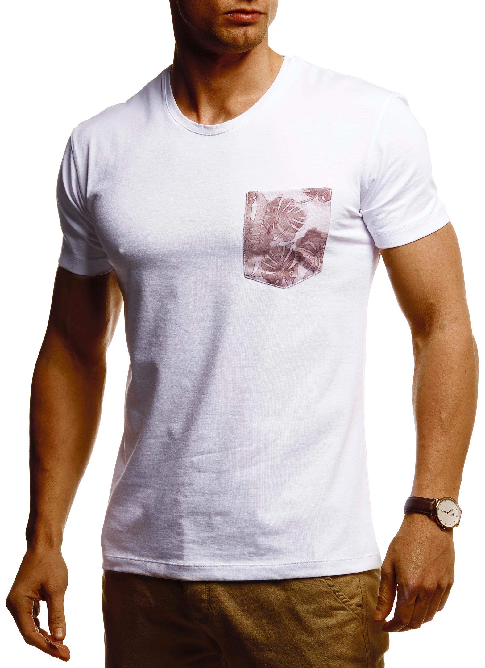 Leif Nelson Herren Sommer T-Shirt Rundhals Ausschnitt Slim Fit Baumwolle-Anteil Cooles weißes schwarzes Basic Männer T-Shirt crew Neck Jungen Kurzarmshirt O-Neck kurzarm Sleeve Top Lang LN4955