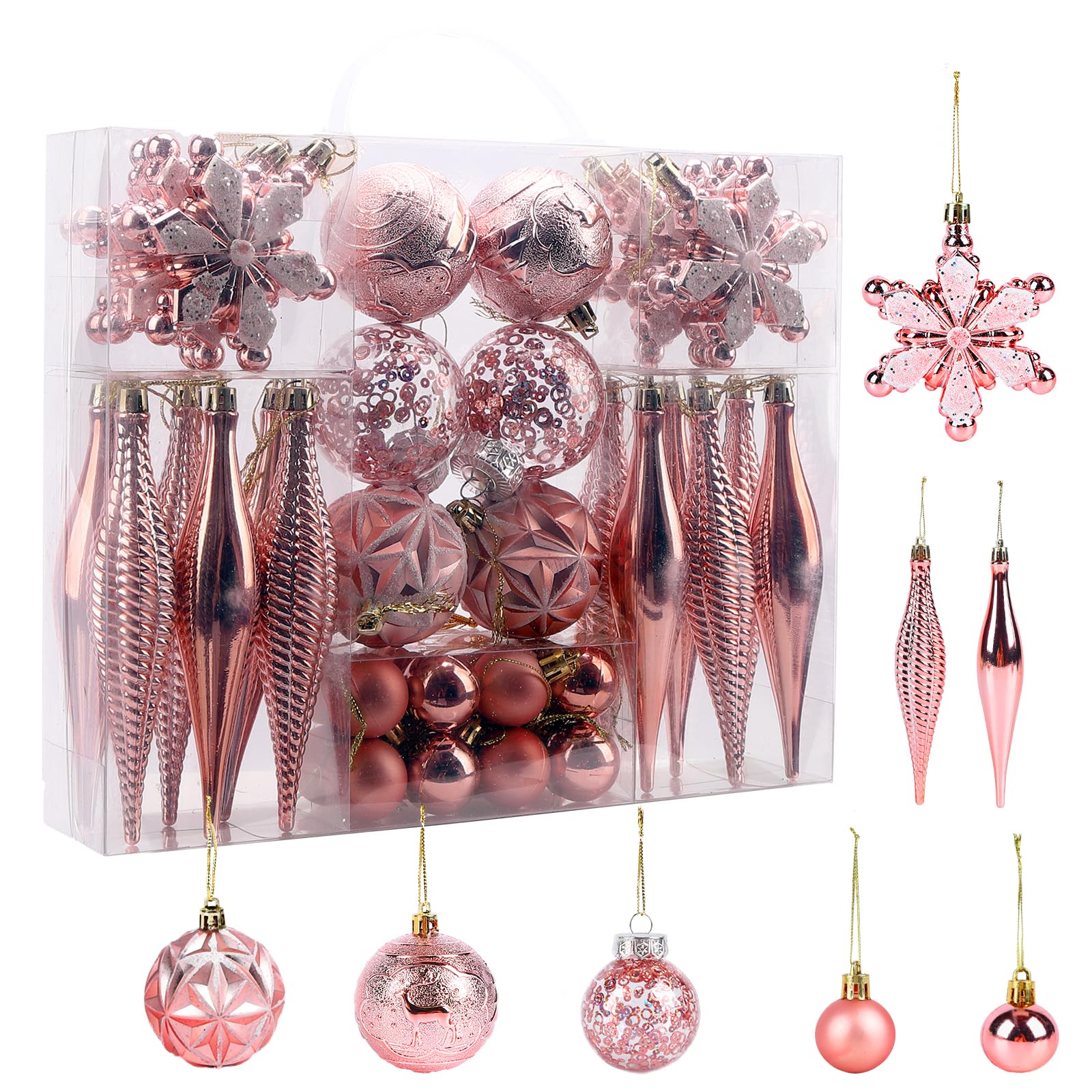 40 PCS Christmas Balls Baubles Shatterproof Balls Christmas Tree Decoration Ornaments for Xmas Hanging Decorations (Pink)
