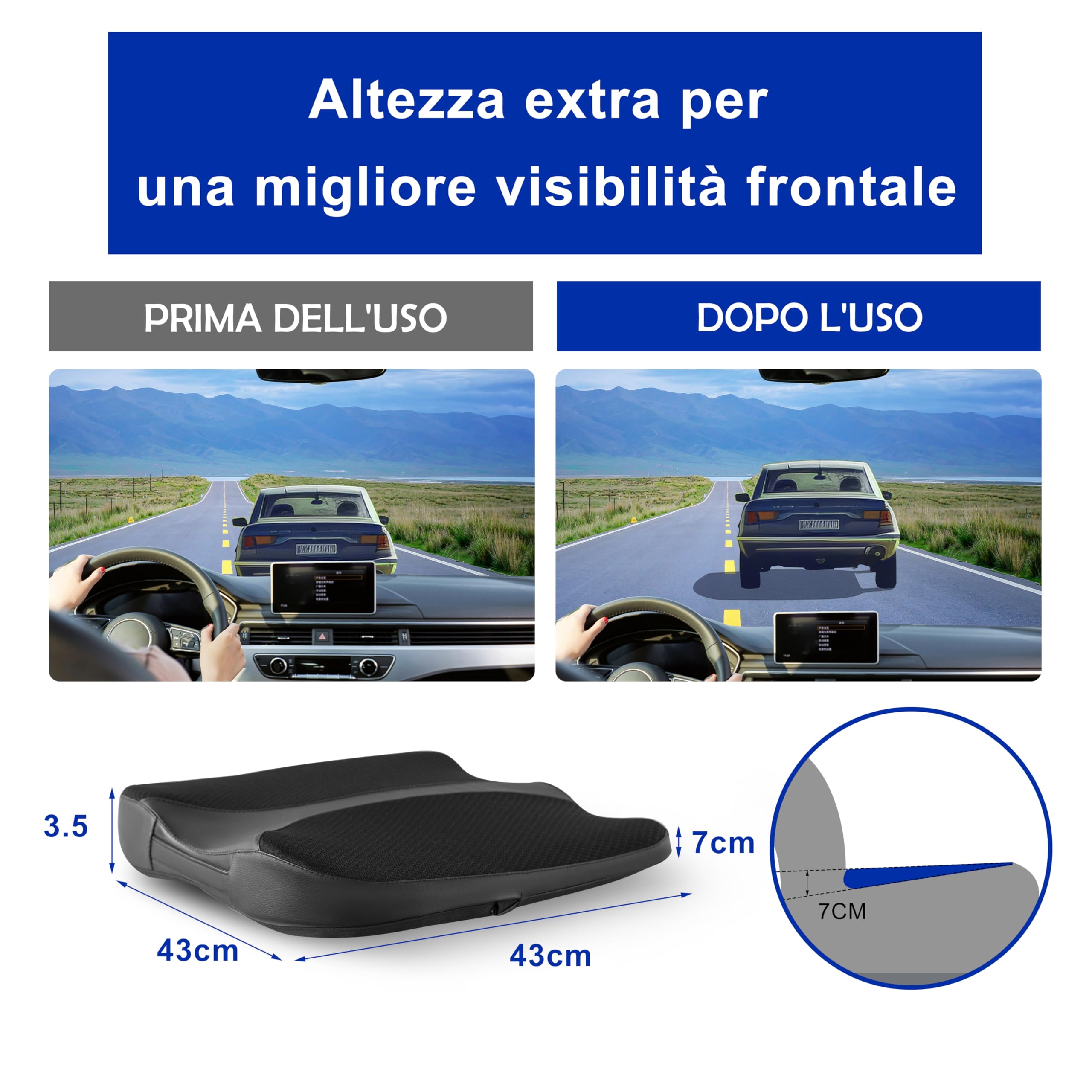 QYILAY Cuscino Ergonomico per Sedile Auto in Memory Foam - Aumenta Altezza, Allevia Dolore Lombare e Sciatica, Supporto per Schiena e Fianchi, Ideale per Auto, Ufficio, Sedia a Rotelle.