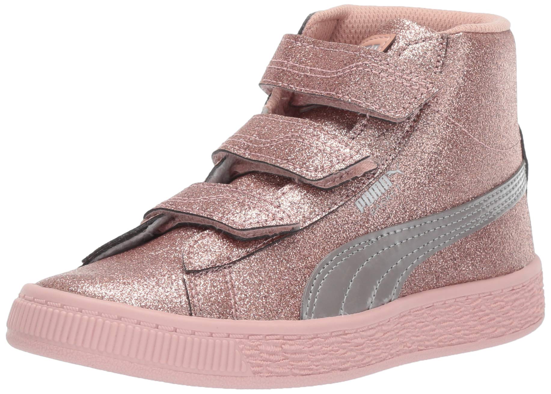 Unisex-Child Basket Mid Strap Glitz Hook and Loop Sneaker