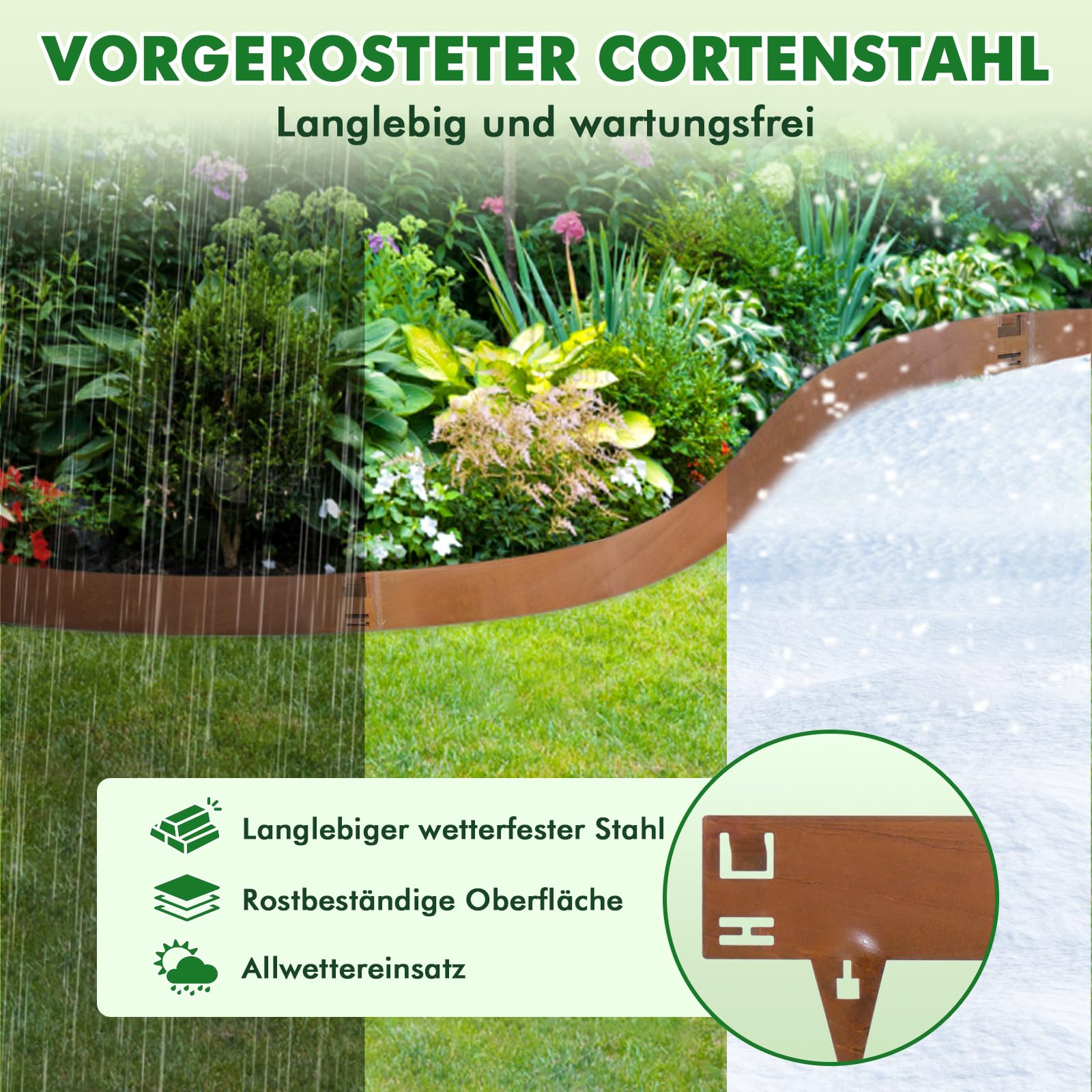 15er Set Cortenstahl Rasenkante – Metall Beeteinfassung in Braun, 107,5×20 cm, einschlagbare Gartenkante ohne Graben – Ideal für Rasen, Beete & Wege