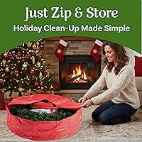 Vista 2 de Elf Stor Bolsa redonda de 36 pulgadas con compartimento interior para adornos, protege las guirnaldas artificiales de vacaciones y Navidad (rojo)