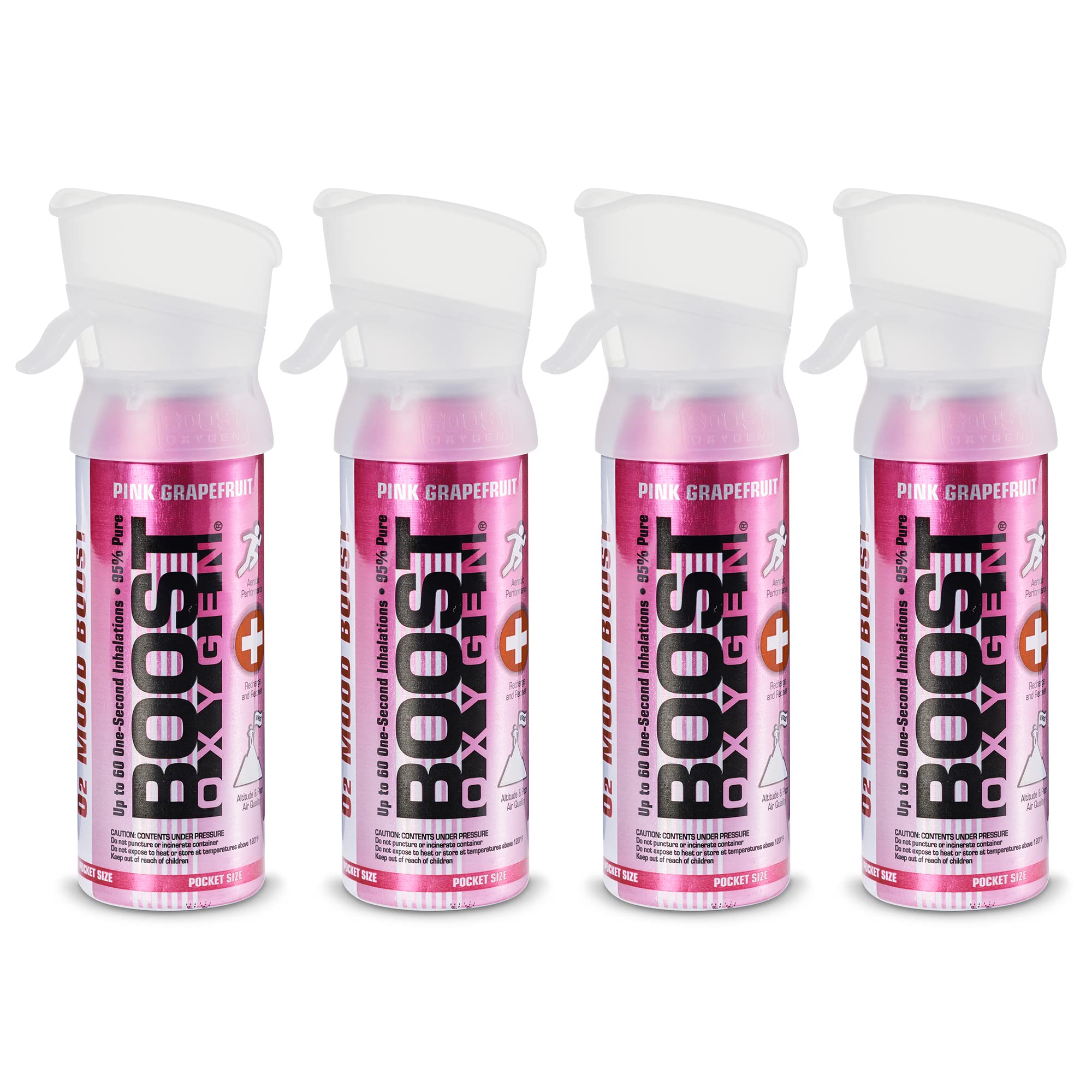 Boost Oxygen Pocket Size Balance Pink Grapefruit Aroma 3 Liter Canister | All-Natural Resiratory Support for Aerobic Recovery, Altitude, Performance and Health (4 Pack)