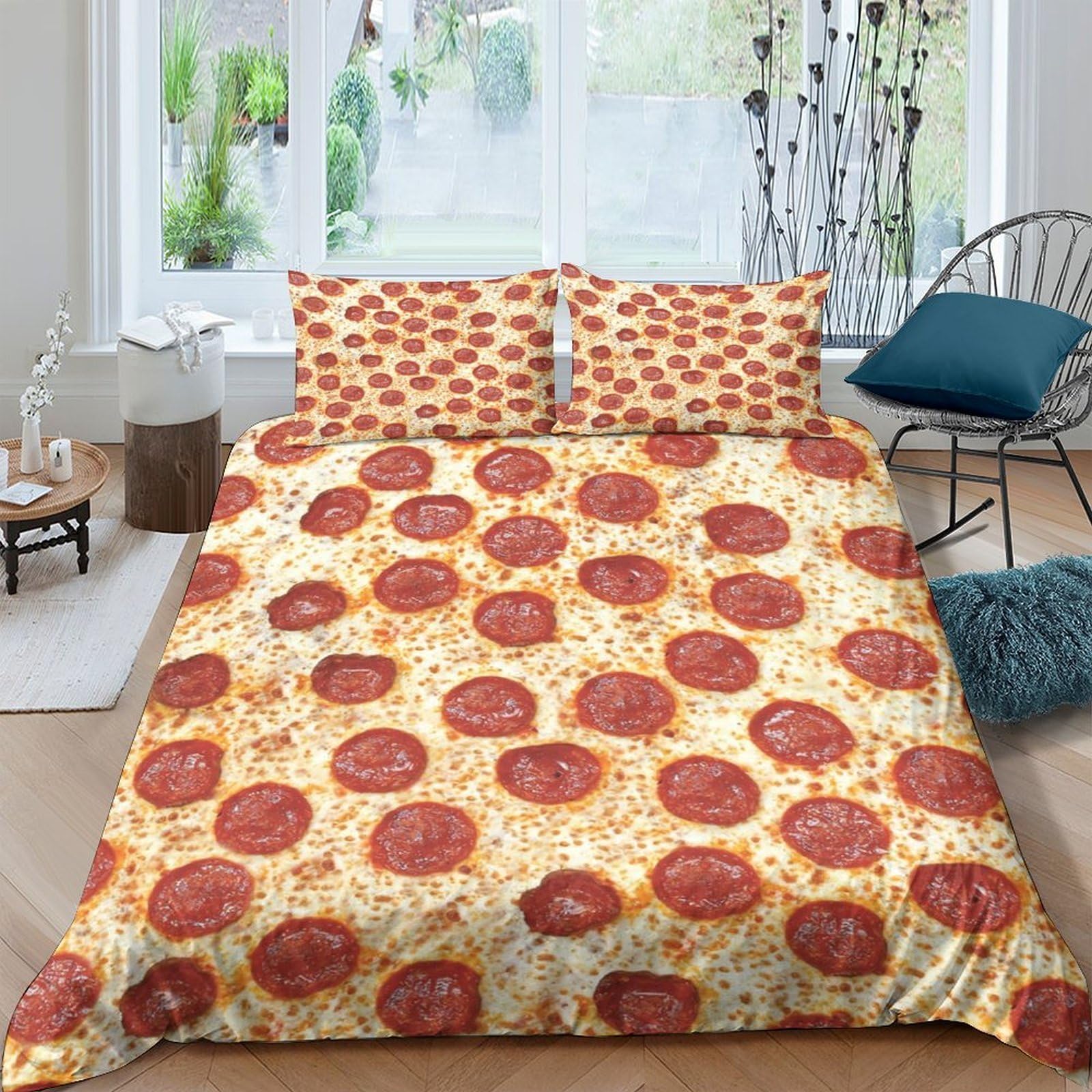 Ctjqhvkz Style-4 3D Printed Pepperoni Pizza Fitted Sheet Microfiber Soft Breathable Cheese Slice Bed Cover For Bedroom Dorm Decor Single（135X200cm）