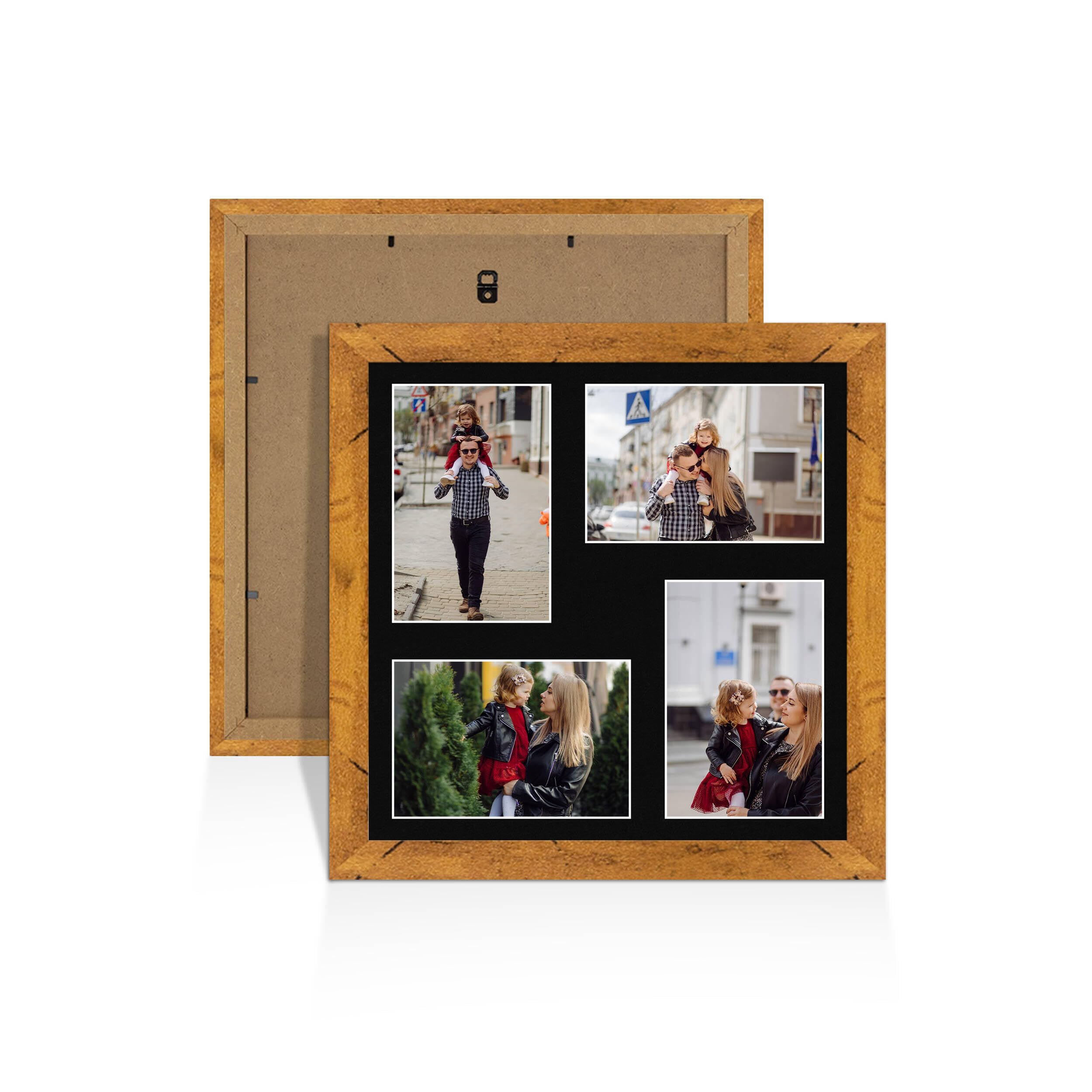 Alison Kingsgate Rustic Oak 12x12 Photo frames for multiple pictures -4 Apertures Collage Frame with Black Mount - Holds (4x) 6x4 Photos - Engineered Wood & Perspex