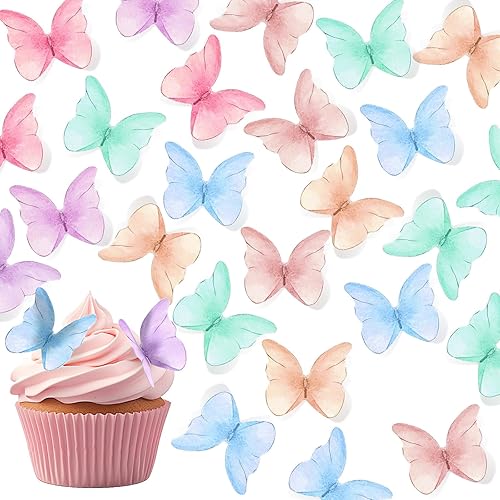 Miniatura 7 de 48 mariposas comestibles para decoración de pasteles, decoración de pastel de mariposas vívidas para decoración de cupcakes de mariposa, para boda,