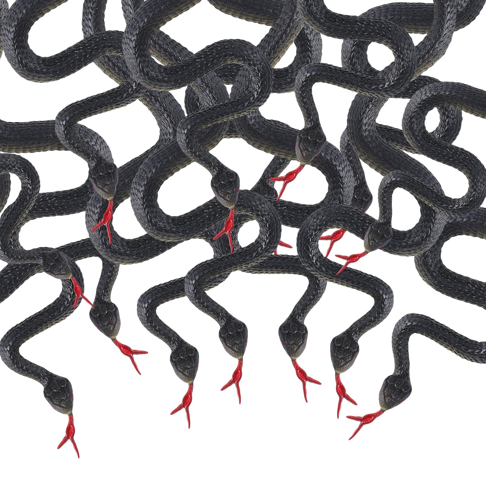 Leitee 50 Pcs Rubber Snakes 17.7 Inch Black Plastic Snake Realistic Fake Snake Bulk Garden Props for Keep Birds Away Pranks Halloween Decoration
