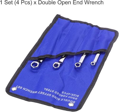 Miniatura 5 de uxcell Juego de llaves de extremo de caja de desplazamiento de 45 grados, acero métrico CR-V de 0.217-0.551 in con bolsa rodante, 4 piezas