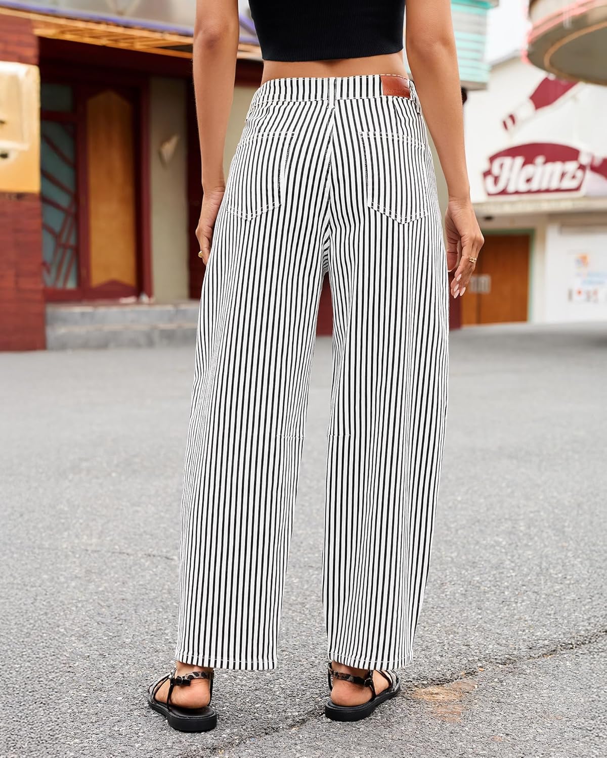 luvamia Barrel Jeans for Women Trendy Baggy Wide Leg Striped High Waisted Cropped Casual Pinstripe Stretchy Denim Pants
