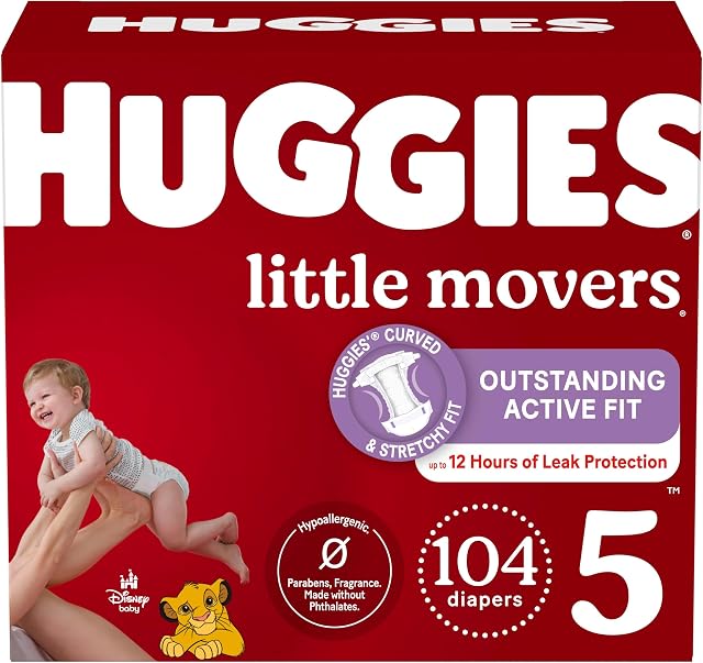 Disposable Baby Diapers Size 5 - Huggies Little Movers, 104ct, Mega Colossal Pack