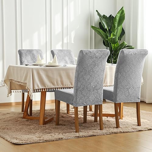 Vista 107 de Forcheer - Juego de 4 fundas elásticas para sillas de comedor con estampado elástico, lavable, extraíble, para cocina, hotel, restaurante