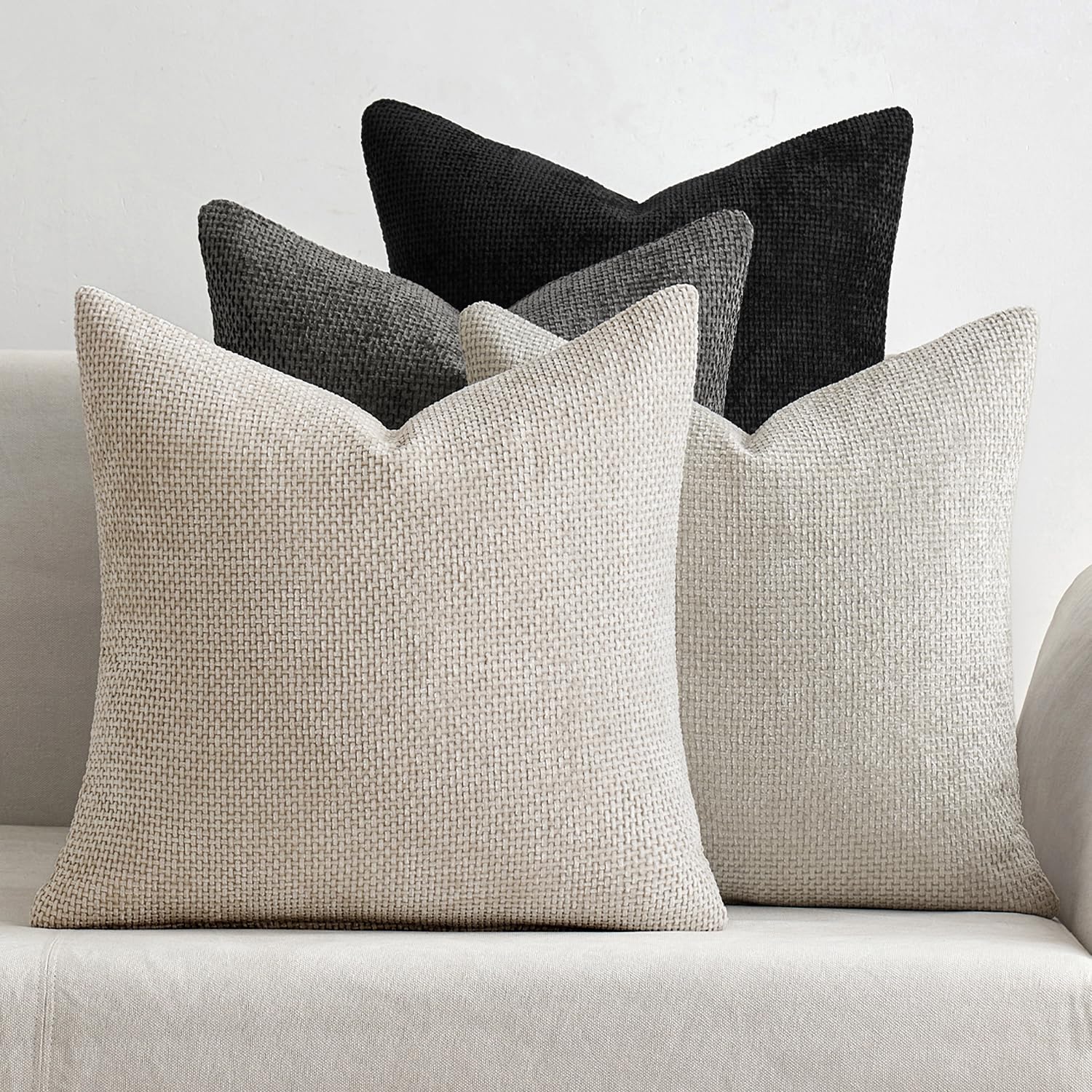 MIULEE Soft Decorative Chenille Pillow Covers Cream Grey 16x16 Pack of 4