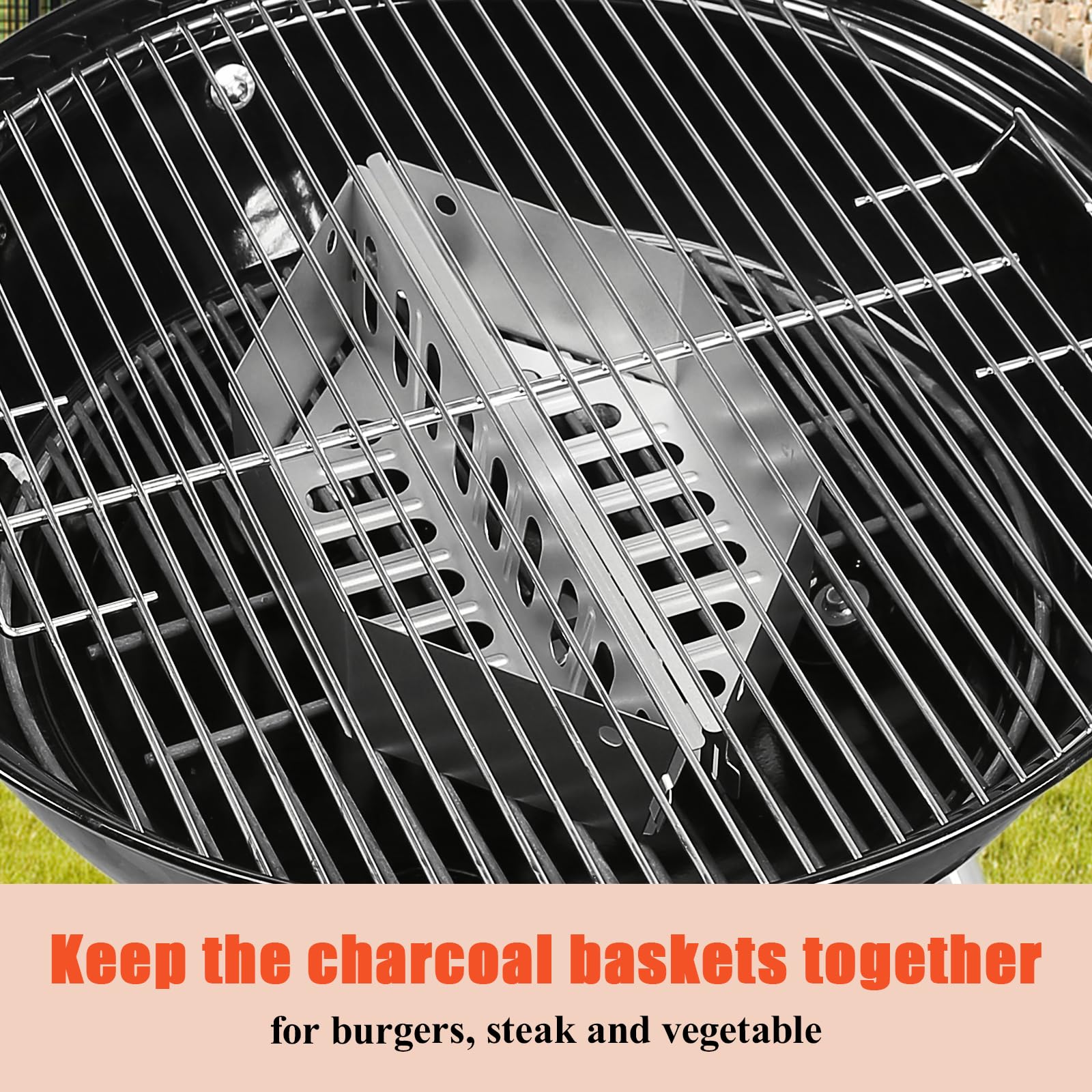 GRISUN 2 cestini a carbone per Weber 47/57/67 cm, supporto per carbone Char-Basket compatibile con Weber 7403, Kettle, One Touch, Master Touch, barbecue a sfera