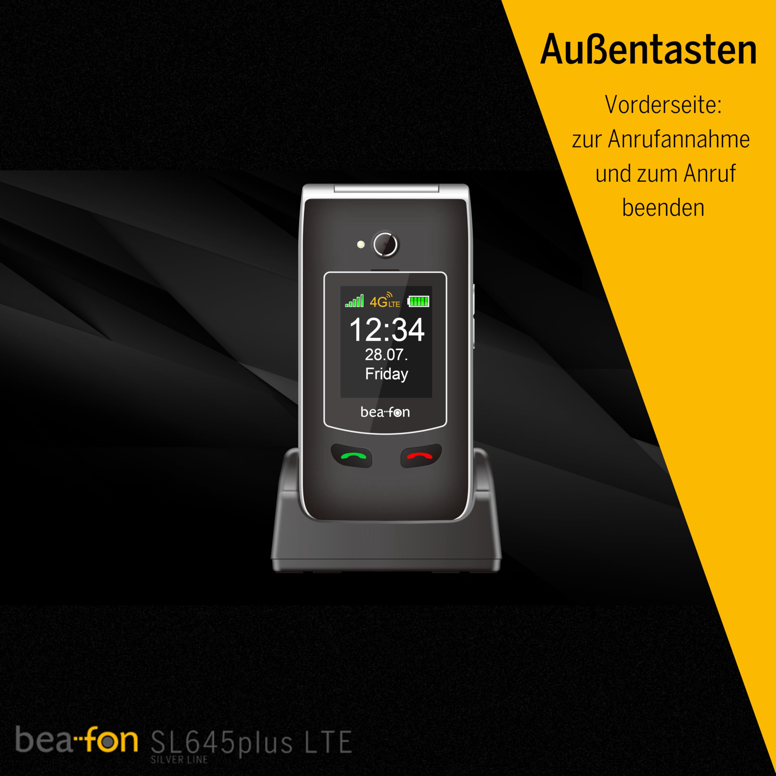 Beafon, SL645plus LTE (4G), Silverline, telefono per anziani con pulsante di emergenza SOS, telefono pieghevole, telefono con tasti grandi, pulsante per rispondere alle chiamate e terminare la