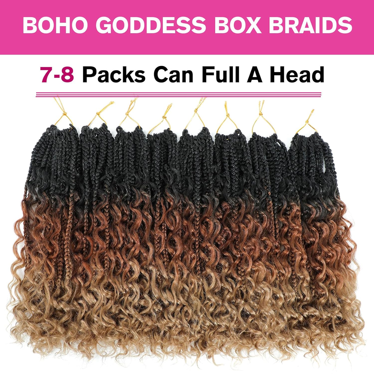Wodun 12inch Goddess Box Braids Crochet Hair Box-Braids Curly Ends 3X Bohemian Crochet Box Braiding Hair Synthetic Crochet Hair Extensions