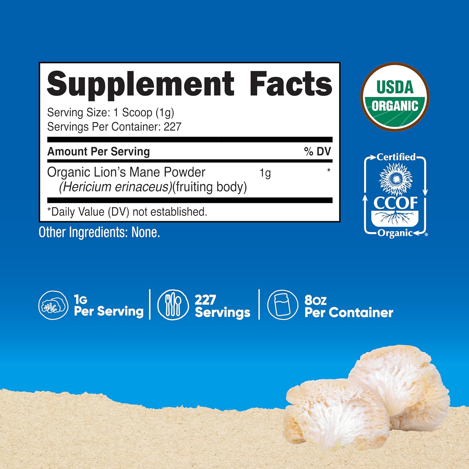 Nutricost Organic Lion's Mane Mushroom Powder (8 oz) - 227 Servings, Certified USDA Organic Supplement - Image 2