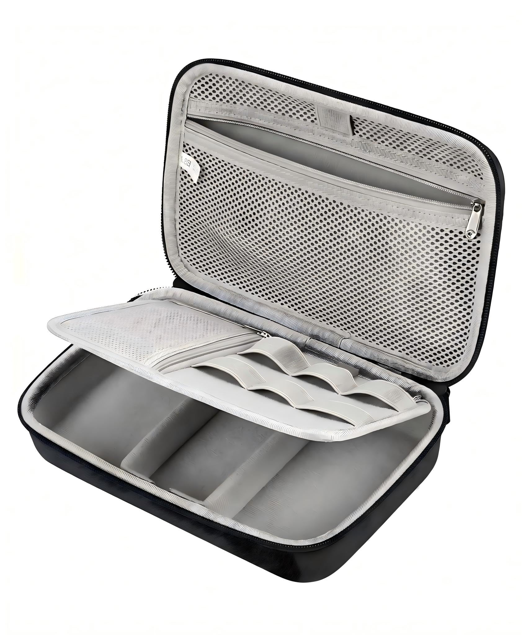 Arae Hartschalen Kabel Organizer Tasche | Stossfestes Eva-Reiseetui 14.5x23x6.5cm | Doppellagig verstellbare Faecher Fuer Ladegeraet Maus Powerbank Kabel | Wasserdicht (Schwarz)