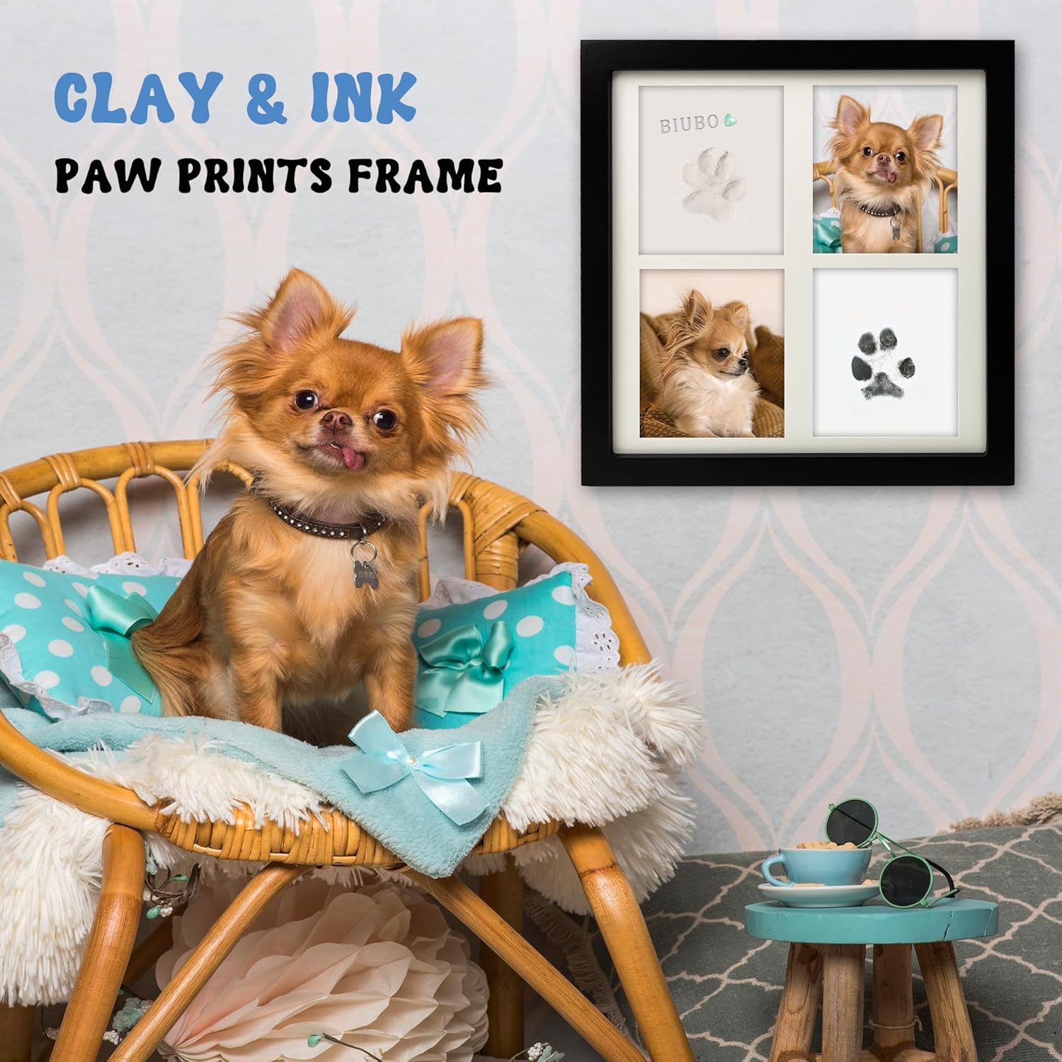 MYPAWLETS Ink & Clay Paw Print Kit for Dog Cat,Clean-Touch Ink Pad & Soft Clay,Pet Paw Print Impression Kit Large Area,Keepsake Frame for 1-2 Pets,Cat/Dog Gifts - Image 2