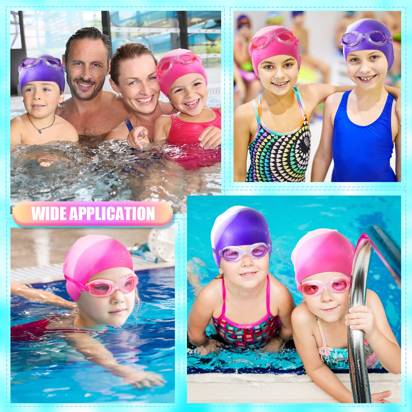2 Cappelli Da Nuoto Per Bambine LAKJUOZ - Motivo Unicorno Rosa, Taglia 1-7 Anni, Poliestere Morbido E Comodo - Foto 8