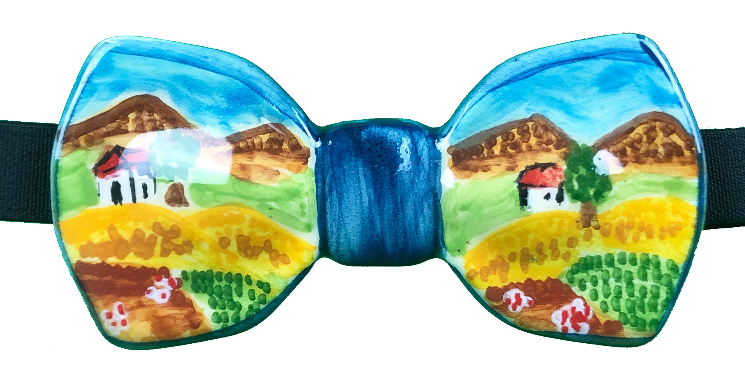Papillon in ceramica blu con paesaggio made in italy