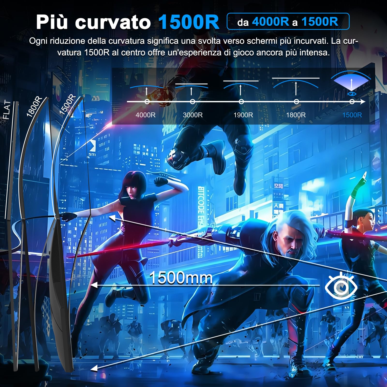 Minifire Gaming Monitor 24 Zoll, 160Hz, Curved Gaming Monitor 1500R, 1Ms, sRGB110%, FHD 1080P Computer Screen, VESA Compatible, Eye Care Adaptive Sync HDMI&DP Prots (MFG24C1L Cavo HDMI incluso)