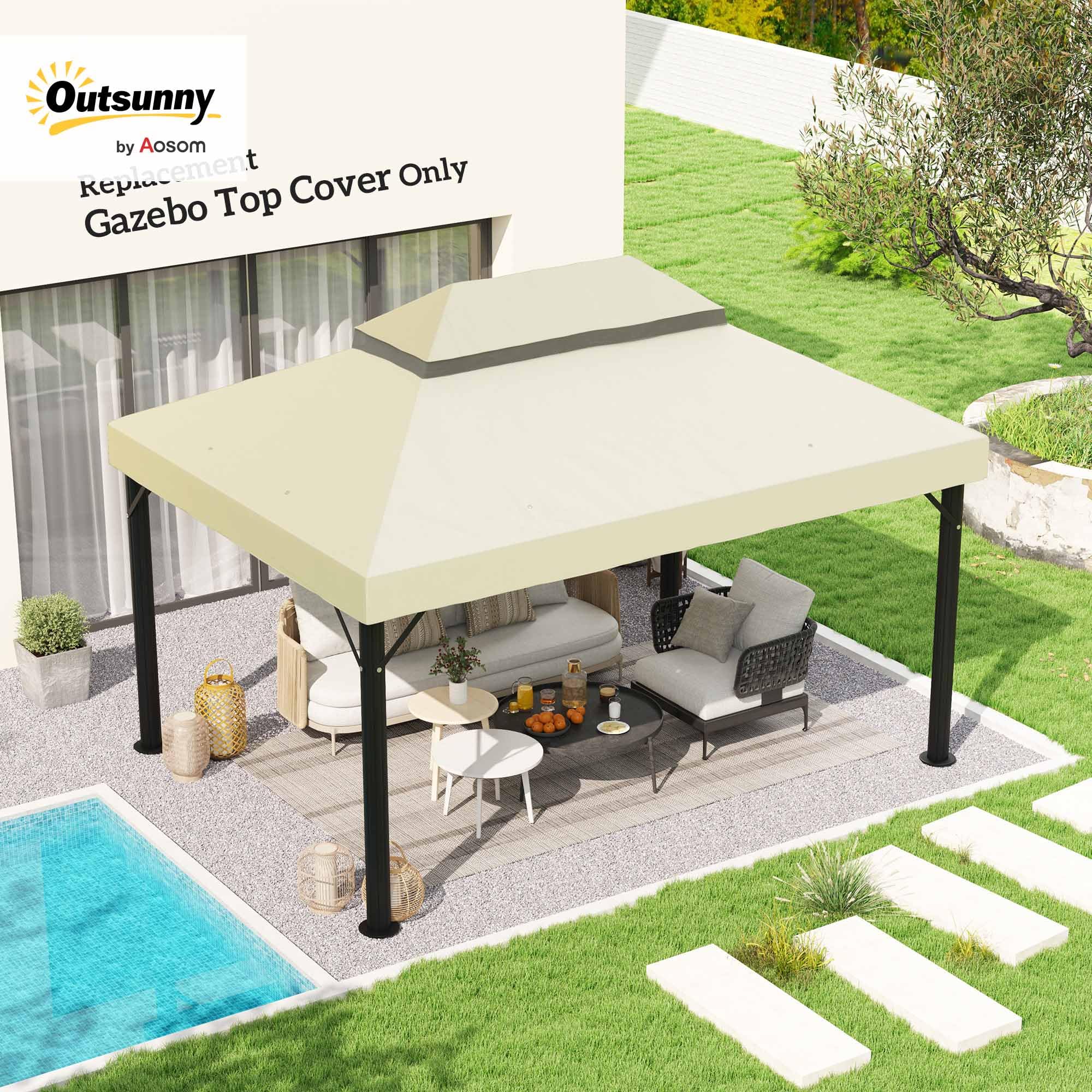 Outsunny Tetto di Ricambio per Gazebo 4x3 m a 2 Livelli Bianco Crema | da Giardino, Telo Gazebo, Resistente all'Acqua, Tessuto Oxford 370g/㎡, Anti-UV 30+, Fori di Drenaggio
