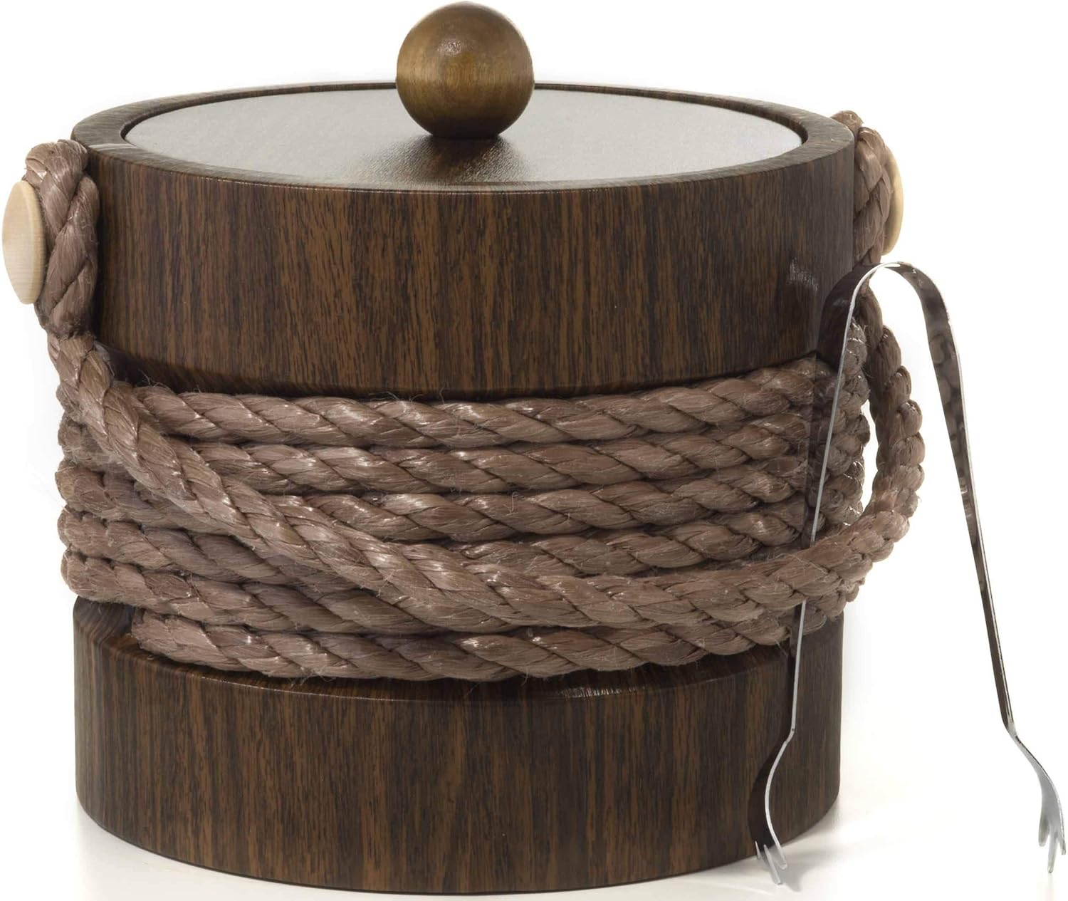 Hand Made In USA Walnut Grain With Rope Handle Double Walled 3-Quart Insulated Ice Bucket With Ice Tongs (Nautical Collection) Hand Made In USA Walnut Grain With Rope Handle Double Walled 3-Quart Insulated Ice Bucket With Ice Tongs (Nautical Collection)