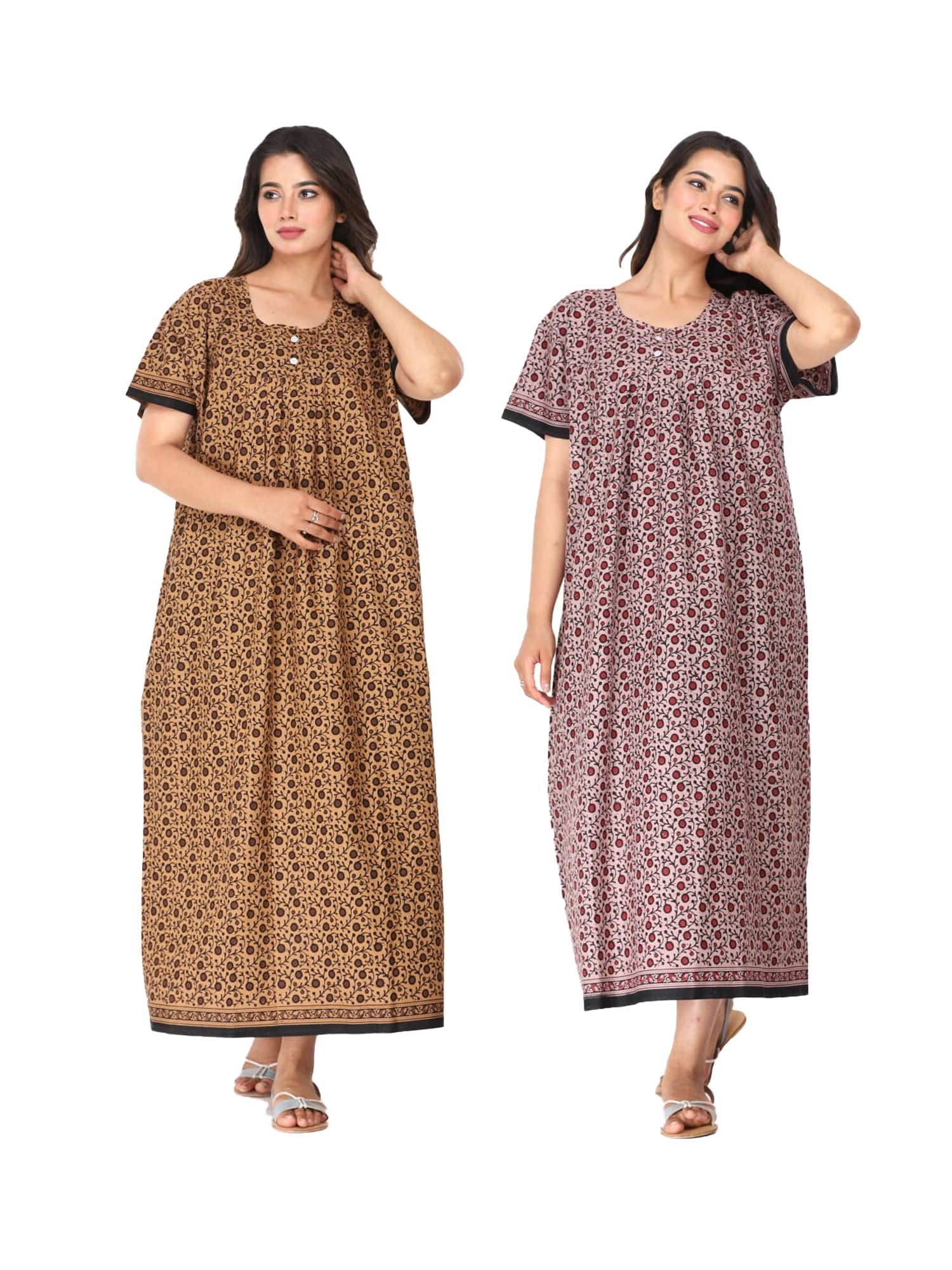 monique Brand Cotton Nighty | Night Gown| Nightdress | Maxi for Women ||Stylish and Comfortable Cotton- Perfect for a Relaxing Night's Sleep (Pack of 2)-picture-28