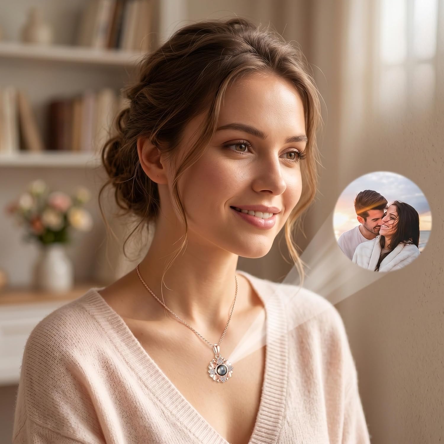 Dorunmo Mother's Day Gifts Personalized Photo Projection Necklace Sterling Silver Heart/Celtic Knot/Infinity/Butterfly/Dragonfly/Sunflower Pendant Necklace Jewelry Romantic Gifts for Women image 2