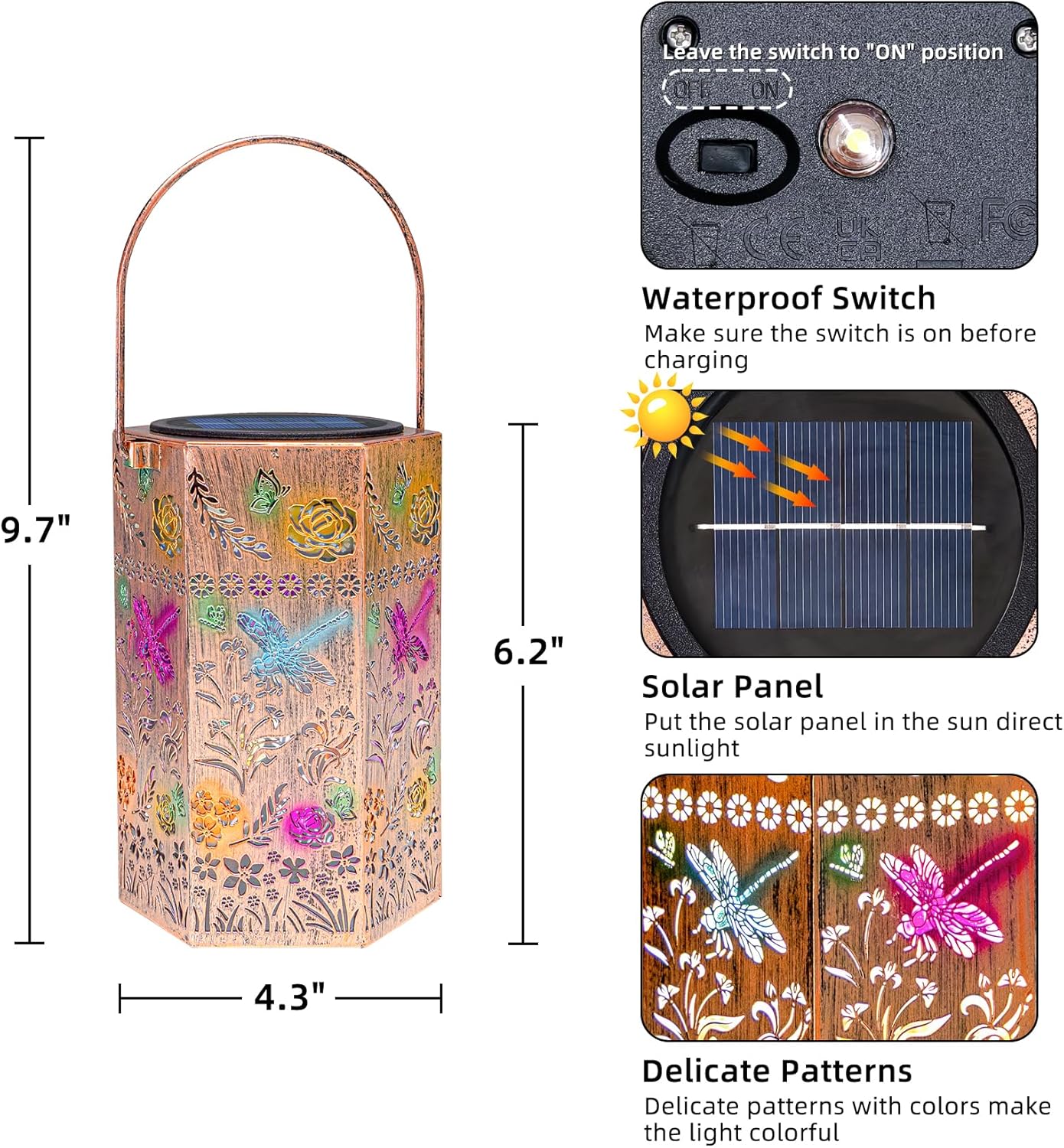 Dragonfly Outdoor Solar Lantern - Garden , Patio, Pathway, Yard Decor Gift for Women Mom Grandma（ 2 Pack）