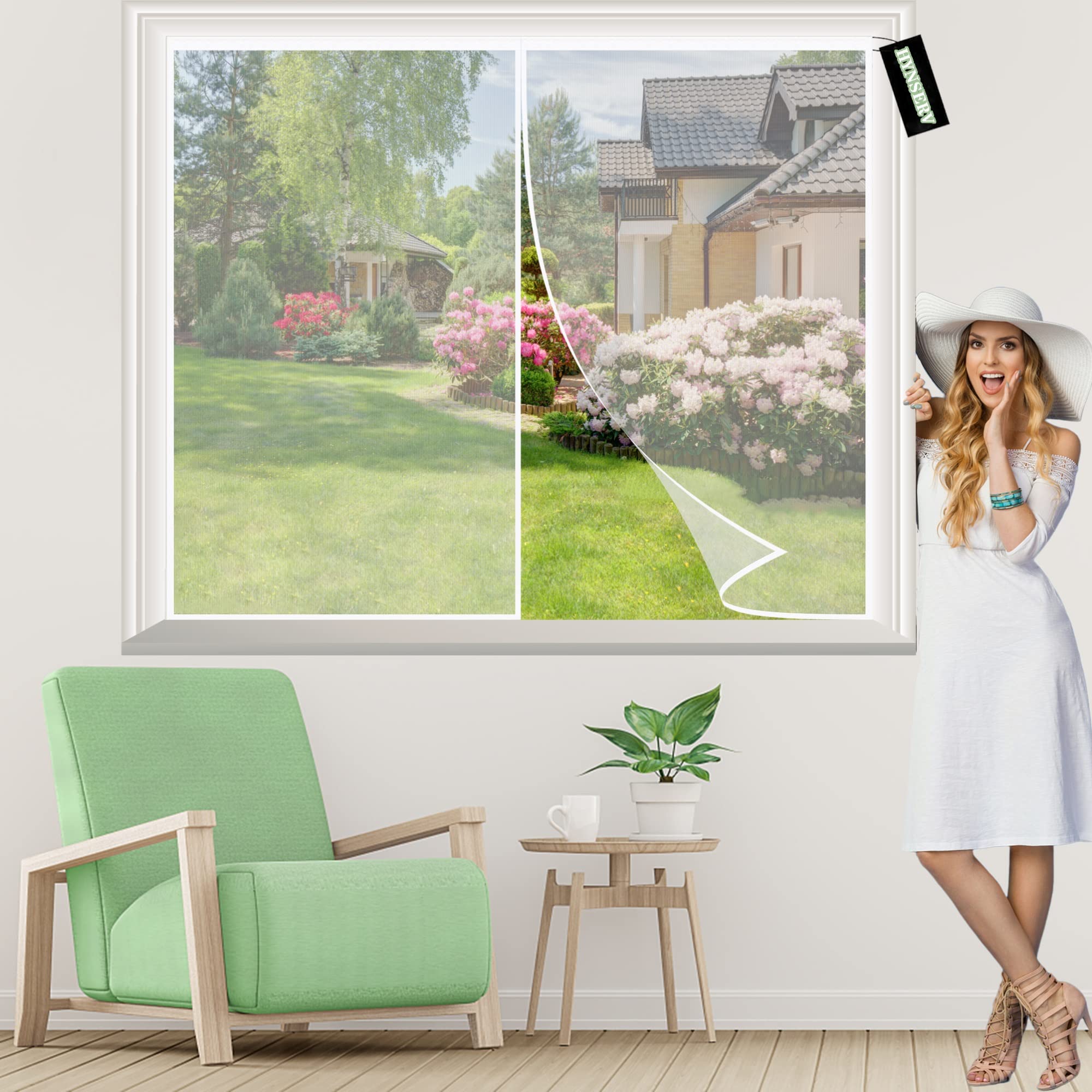 Fliegengitter Fenster Magnet 215x215cm Weiß DIY Insektenschutz Magnetfenster Insektenschutzgitter ohne Bohren für Küche/Wohnzimmer/Schlafzimmer