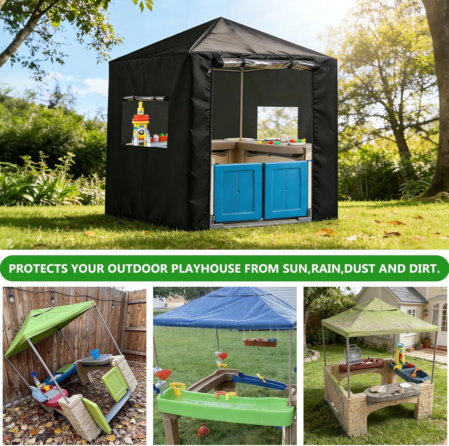 Playhouse Cover, Outdoor Kids Playhouse Covers, 56"W x 56"D x 60"H 600D Heavy Oxford Waterproof Sun Protection Kids Playhouse Year-Round Protective Cover