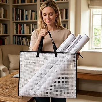 suction A1 Art Folder, A1 Art Portfolio Case with Handle, Clear Grid Design for Artwork Storage and Transportation, Teaching Material Presentation, Exhibition and Meeting Presentations, 36X24 Inches